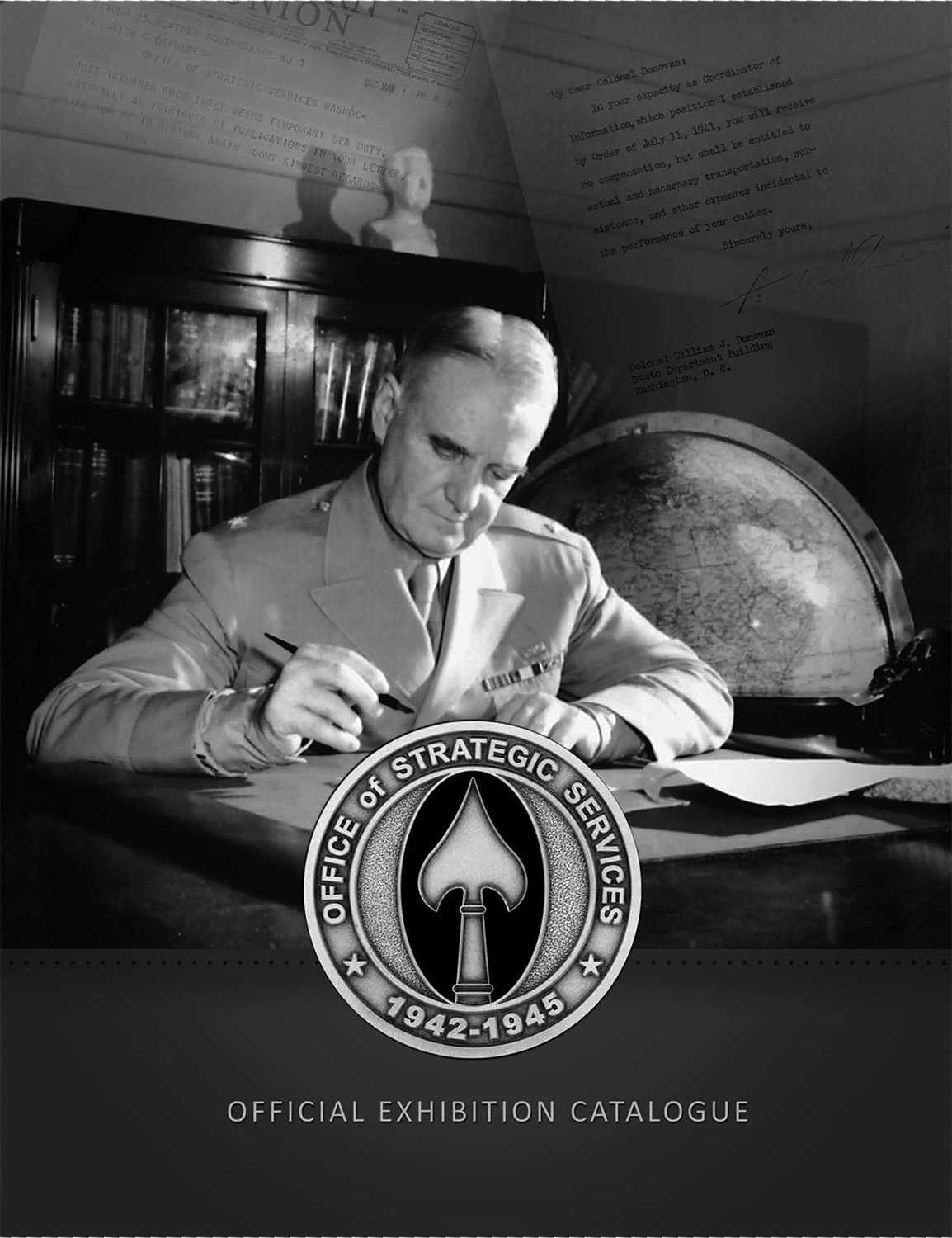 A document cover showing a man sitting at a desk and the oss seal.