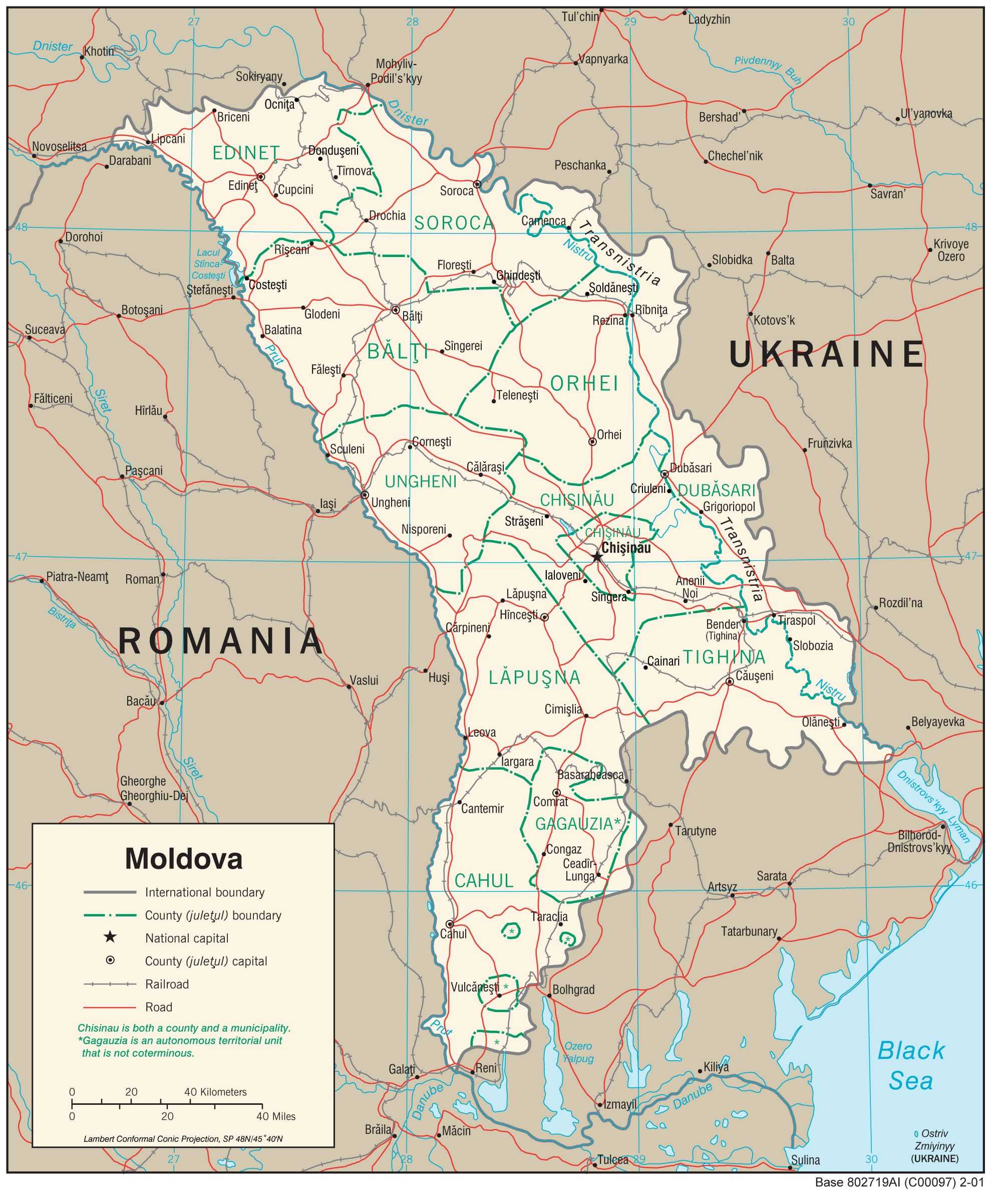 Transportation map of Moldova.