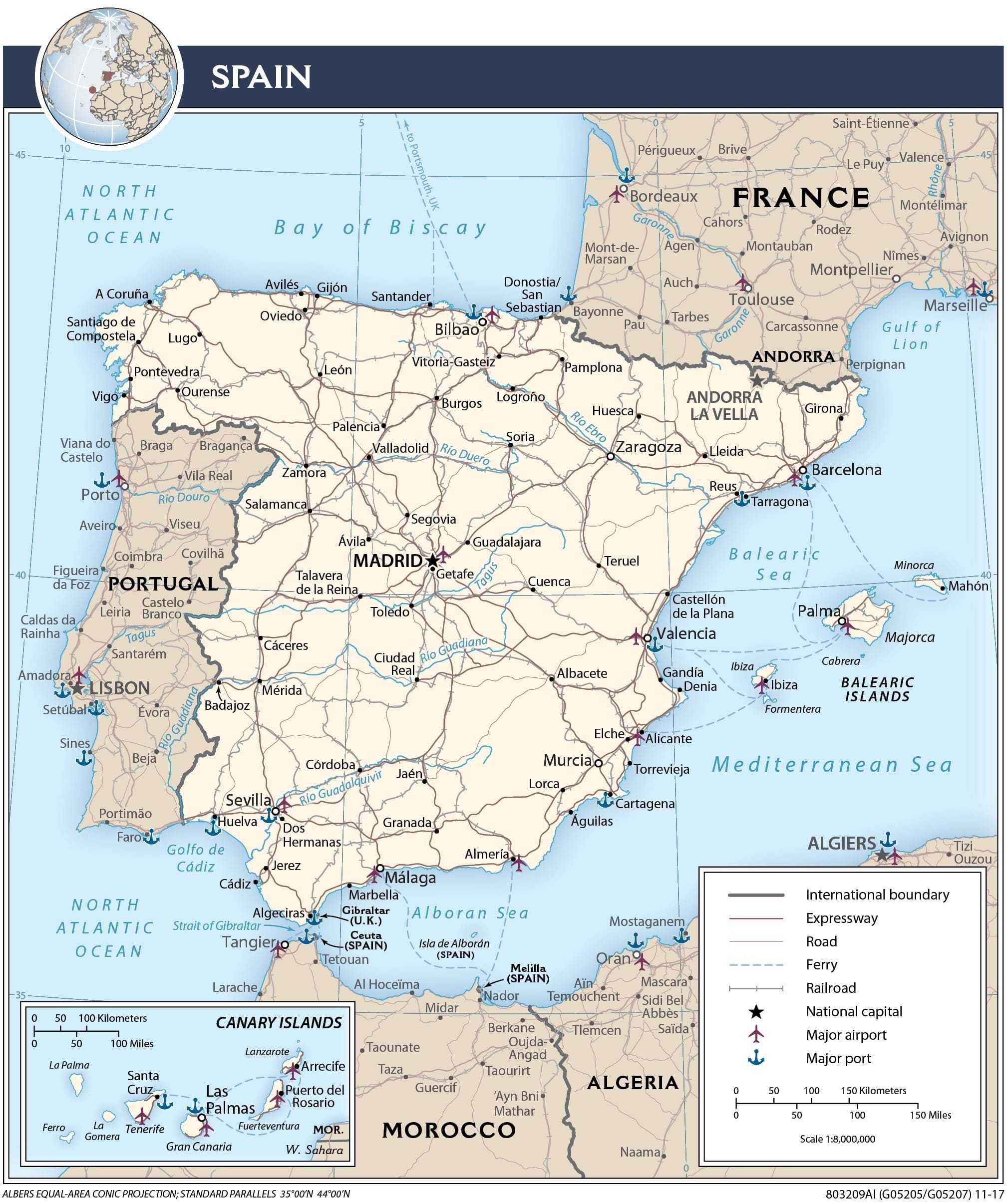 Transportation map of Spain.