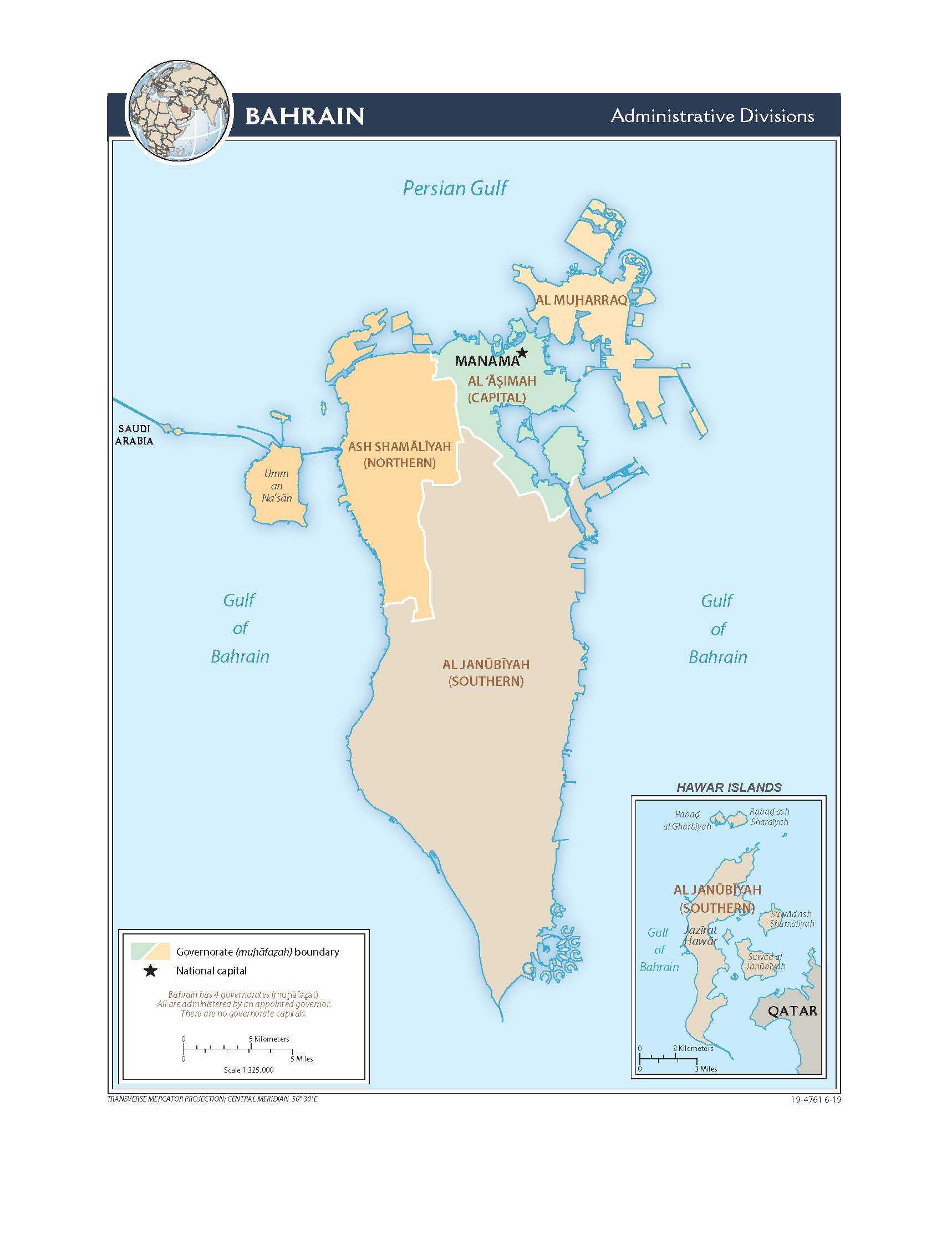 Administrative map of Bahrain.