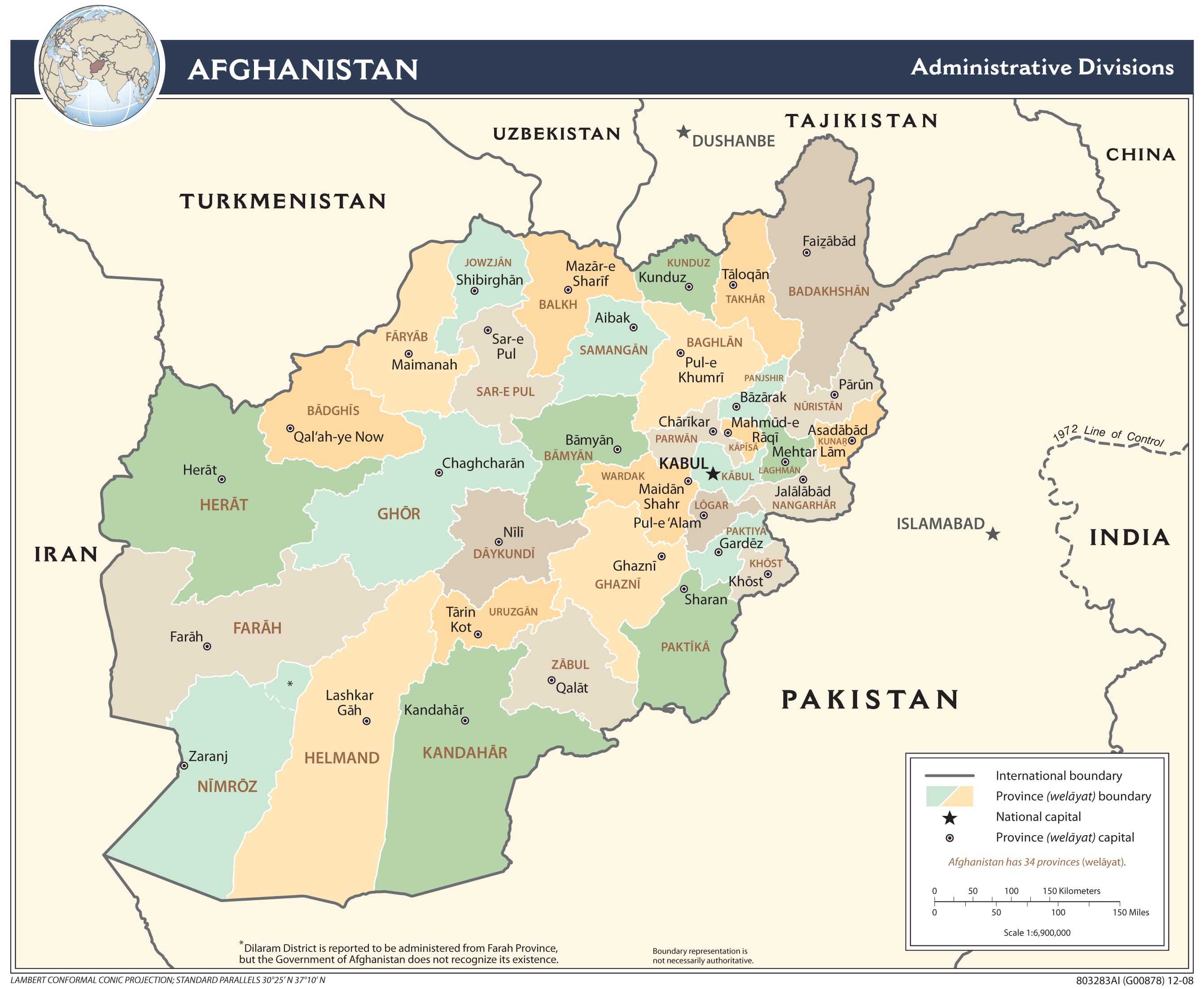 Administrative map of Afghanistan.