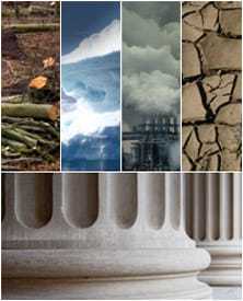 Poster for the CIA Center on Climate Change and National Security comprised of rectangles.