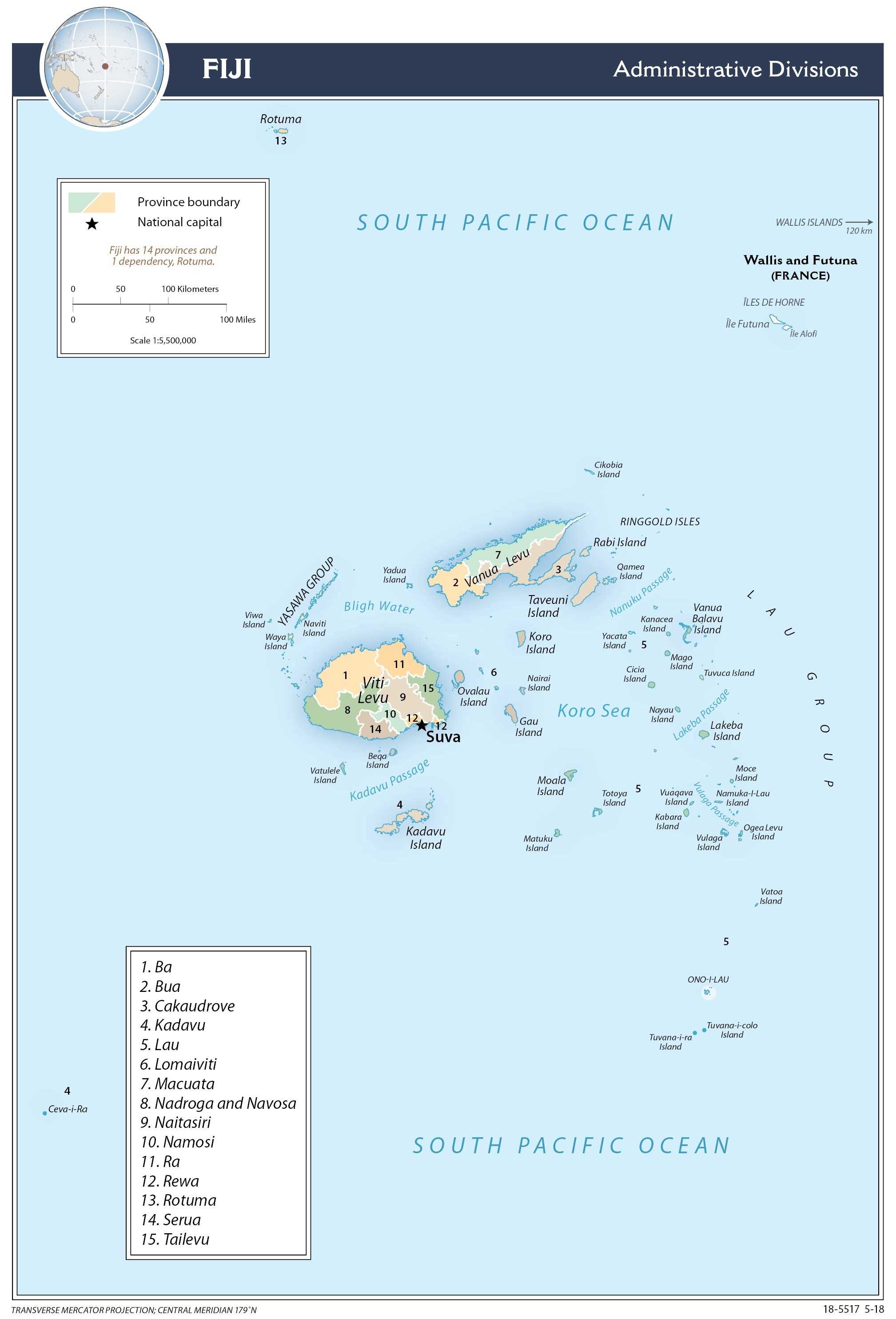 Administrative map of Fiji.