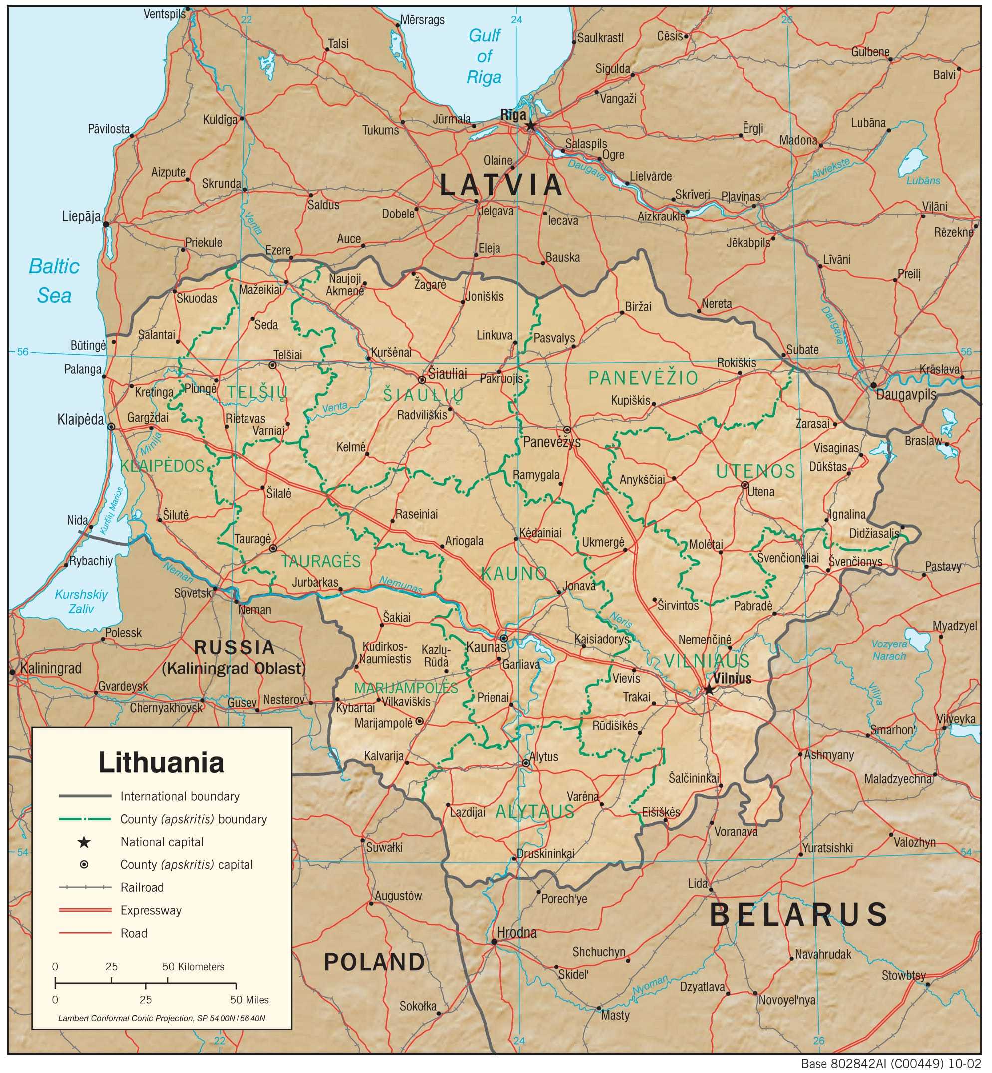 Physiographical map of Lithuania.