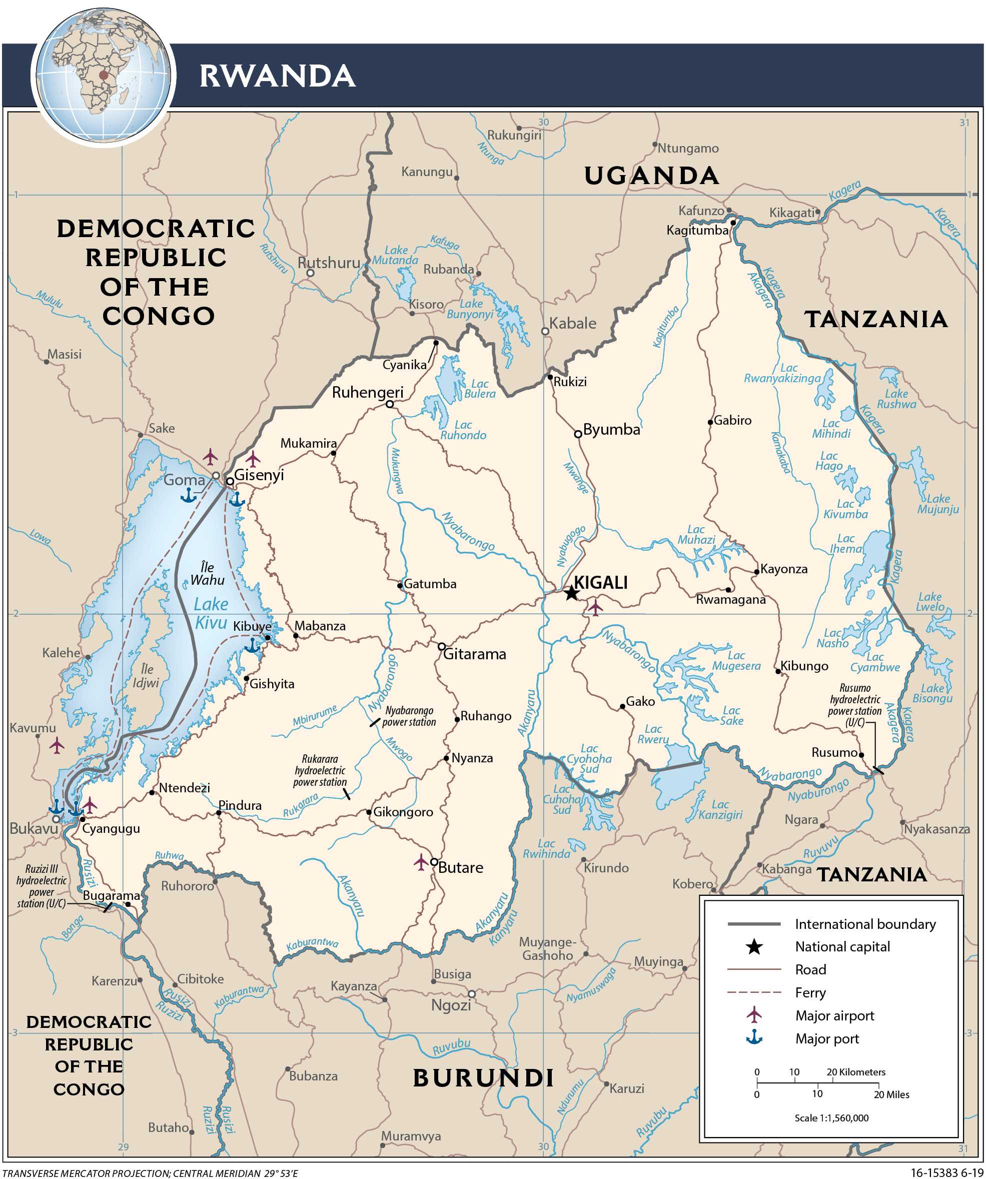 Transportation map of Rwanda.