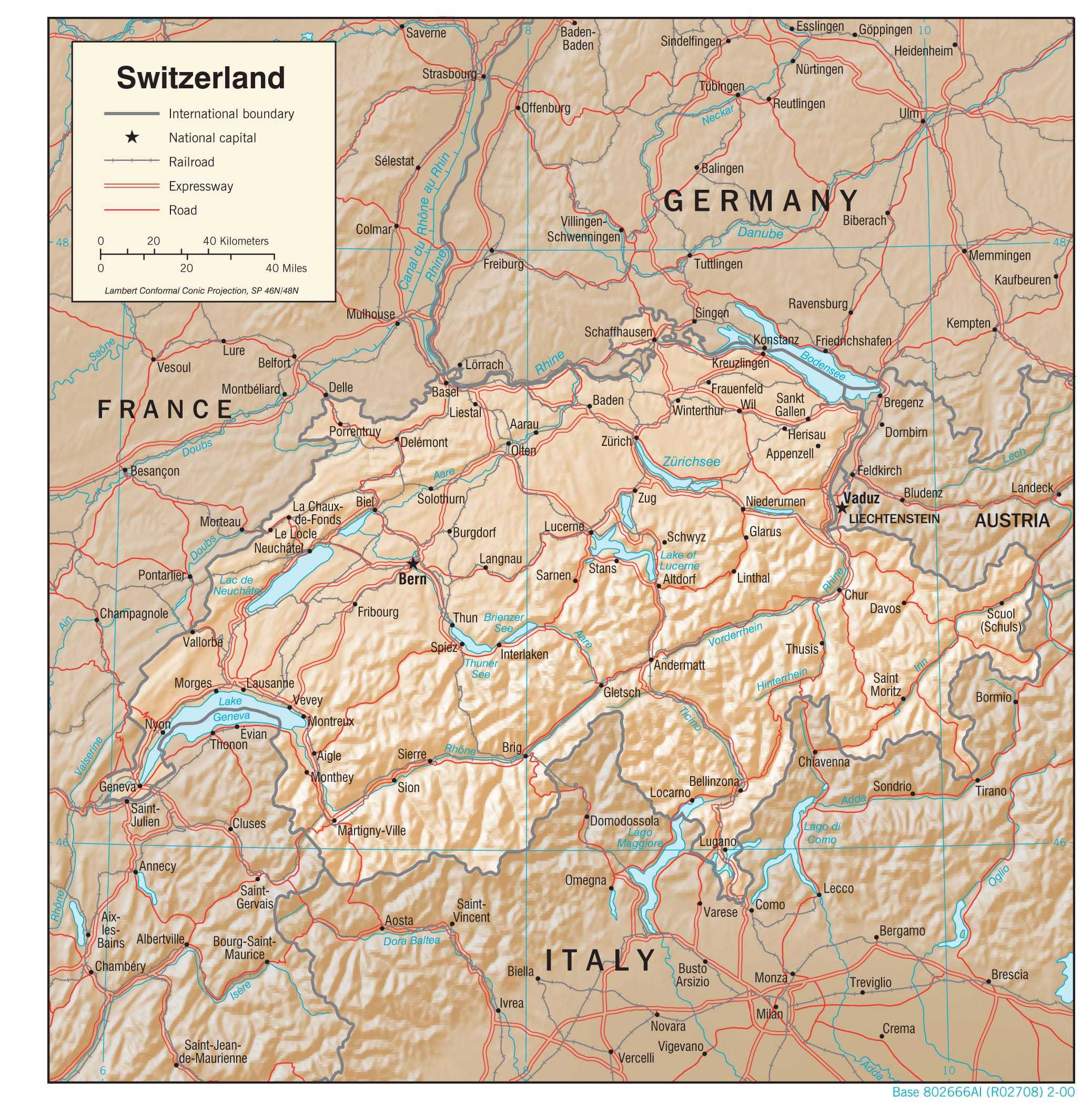 Physiographical map of Switzerland.