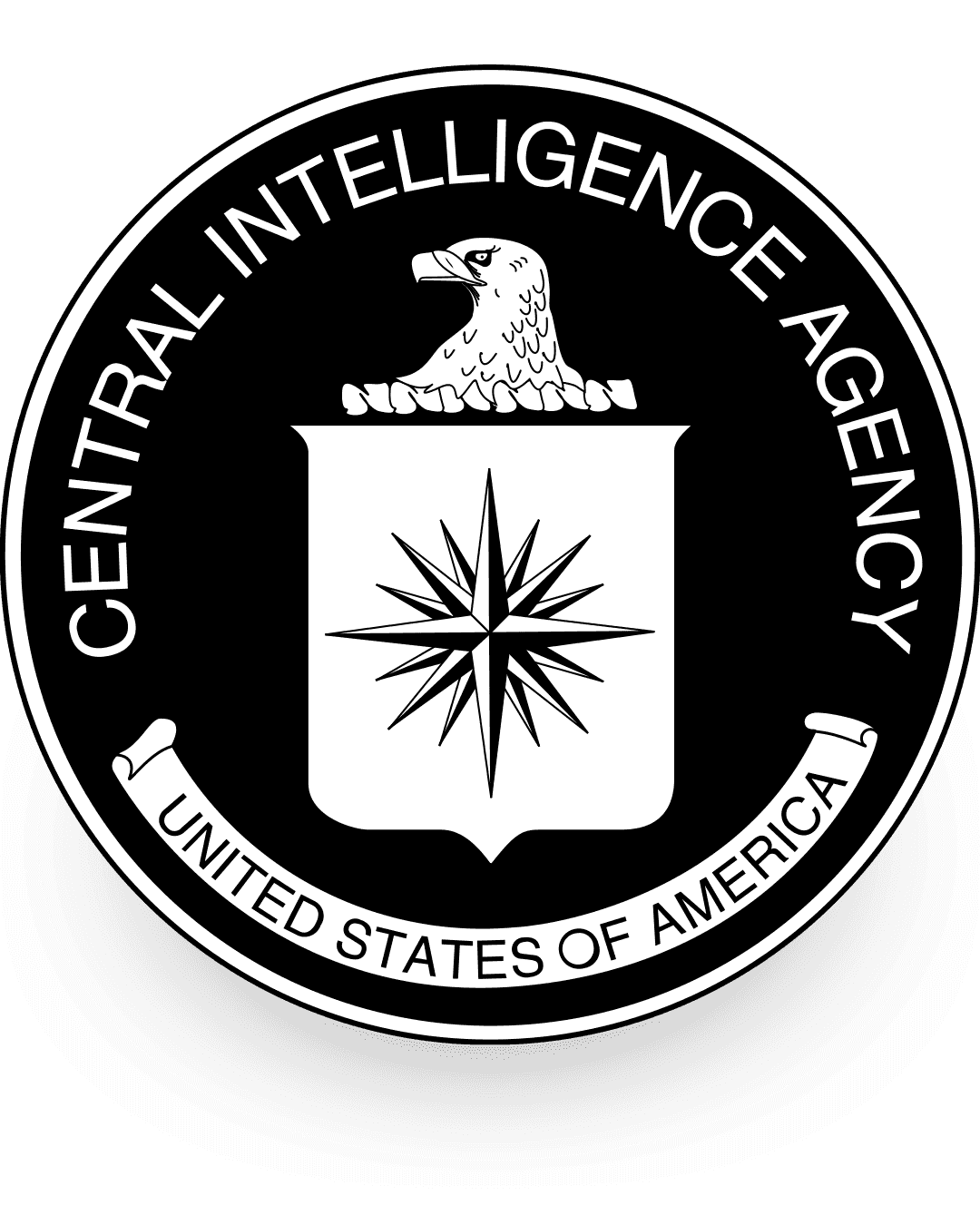 Black and white CIA seal.
