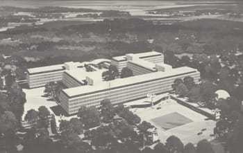 An aerial shot of the CIA Headquarters building.