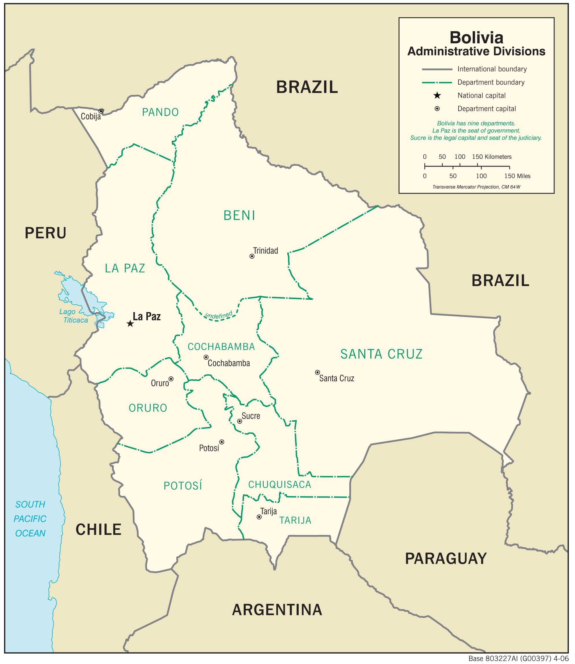 Administrative map of Bolivia.