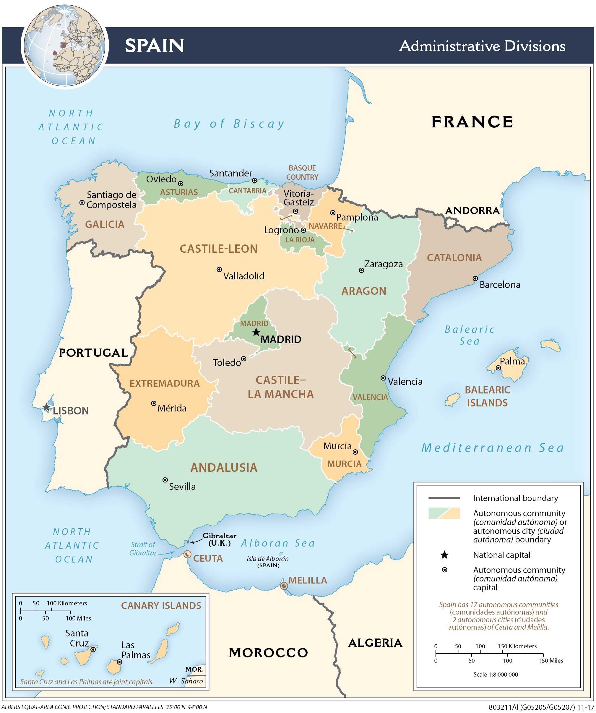 Administrative map of Spain.