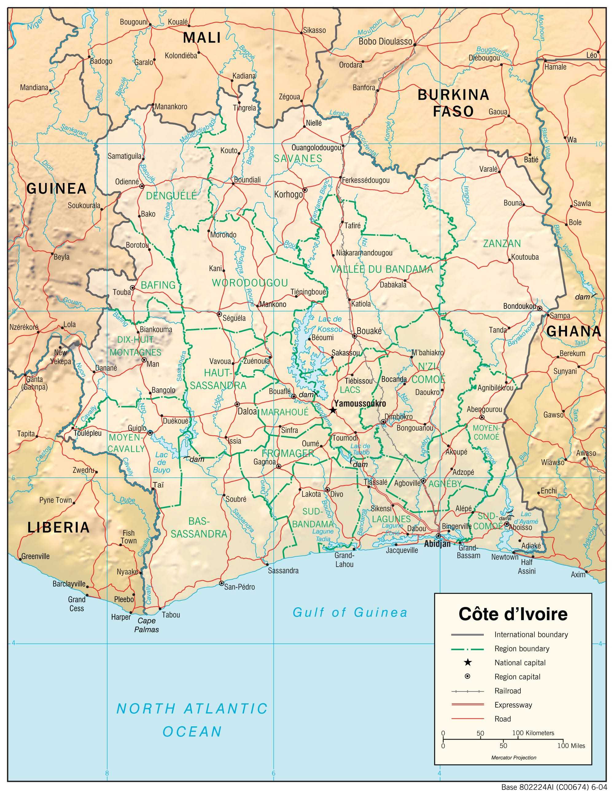 Physiographical map of Cote d'Ivoire