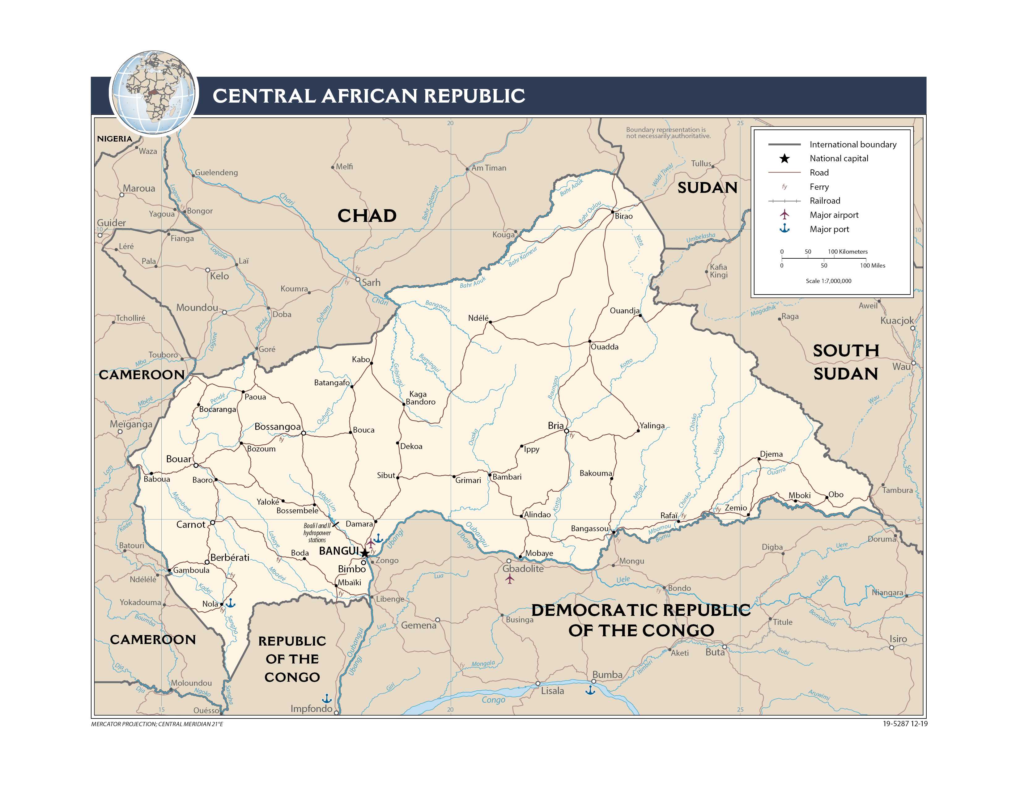 Transportation map of Central African Republic.