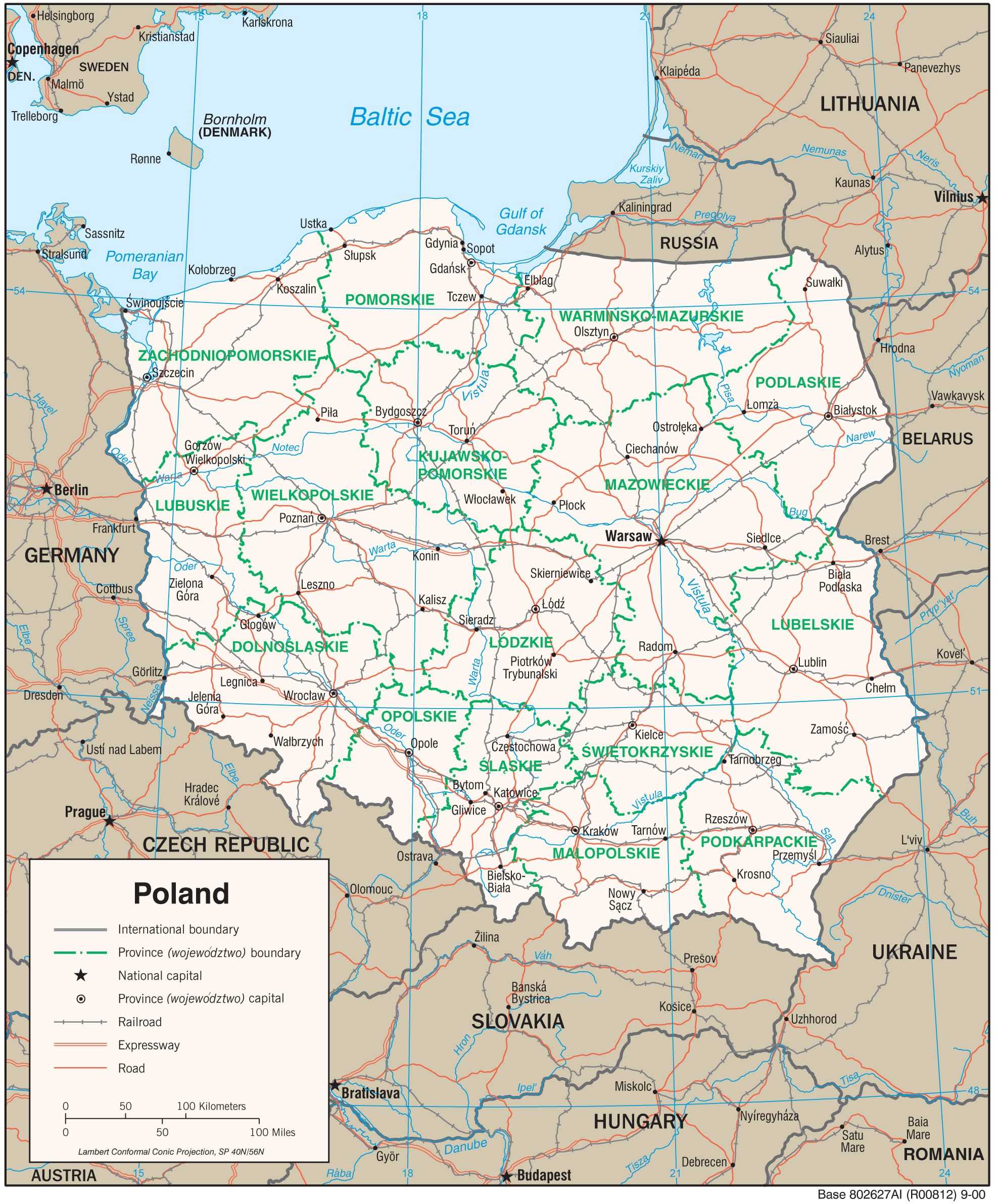 Transportation map of Poland.