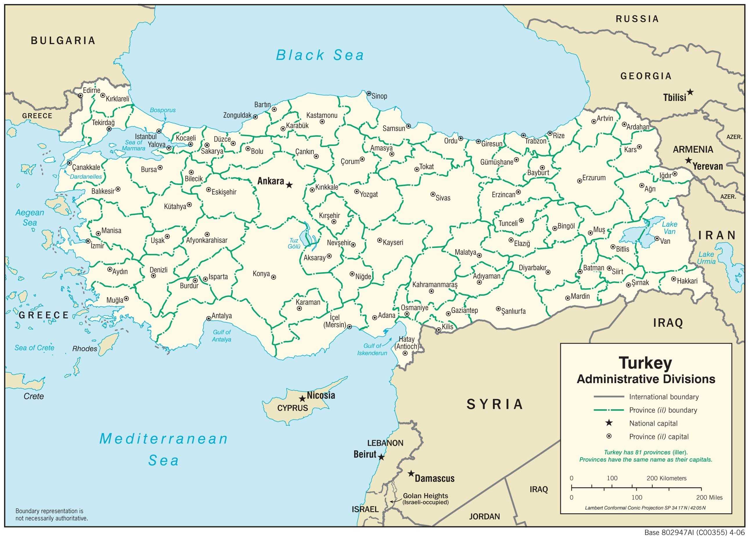 Administrative map of Turkey.