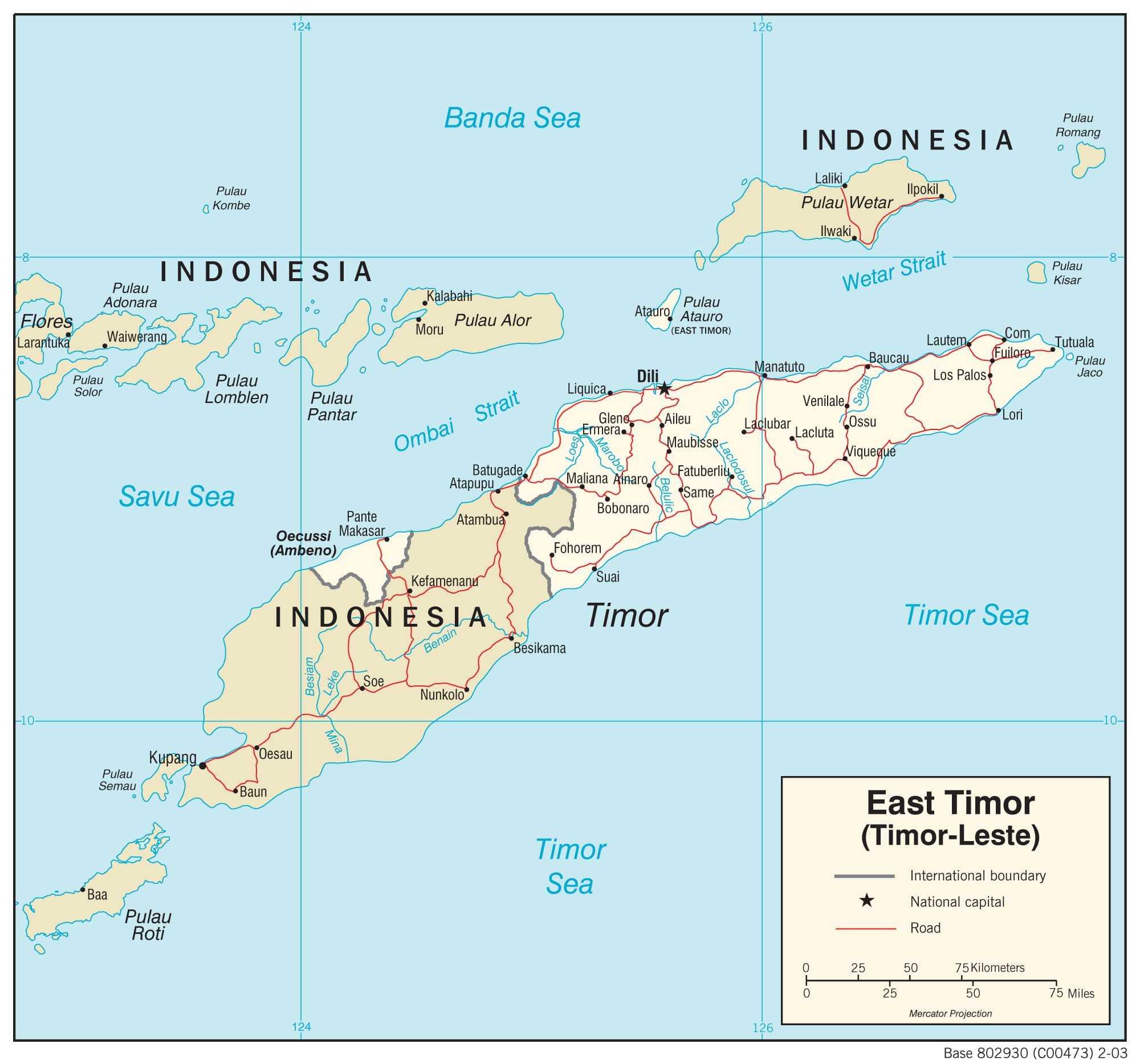 Transportation map of Timor Leste.