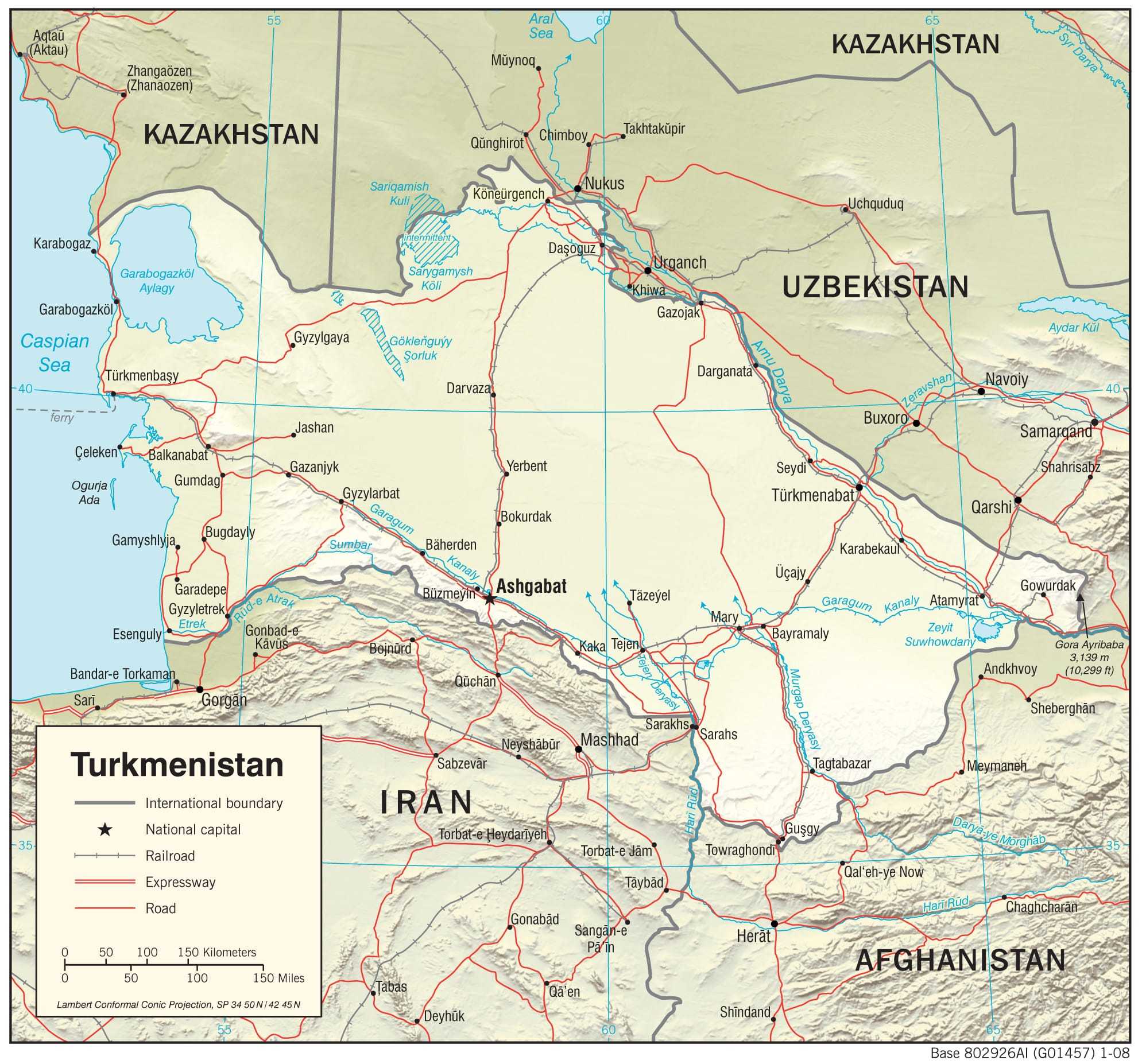 Physiographical map of Turkmenistan.