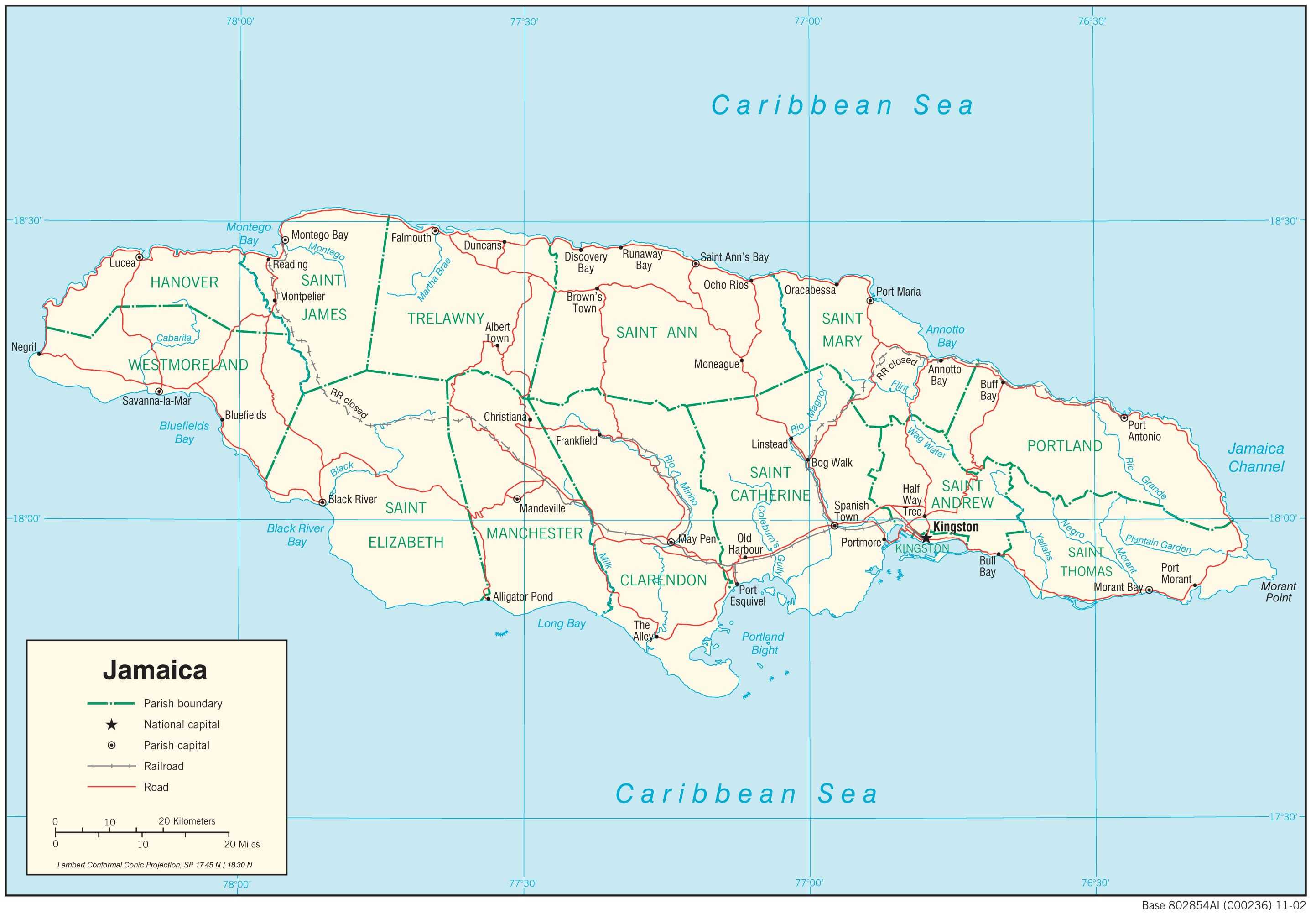 Transportation map of Jamaica.