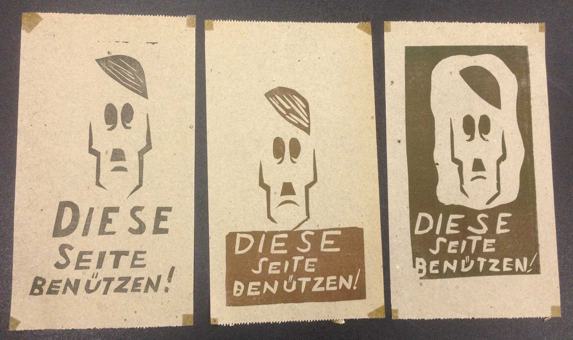 Three posters next to each other that all have a man's face and the words "Diese Seite Benutzen!"