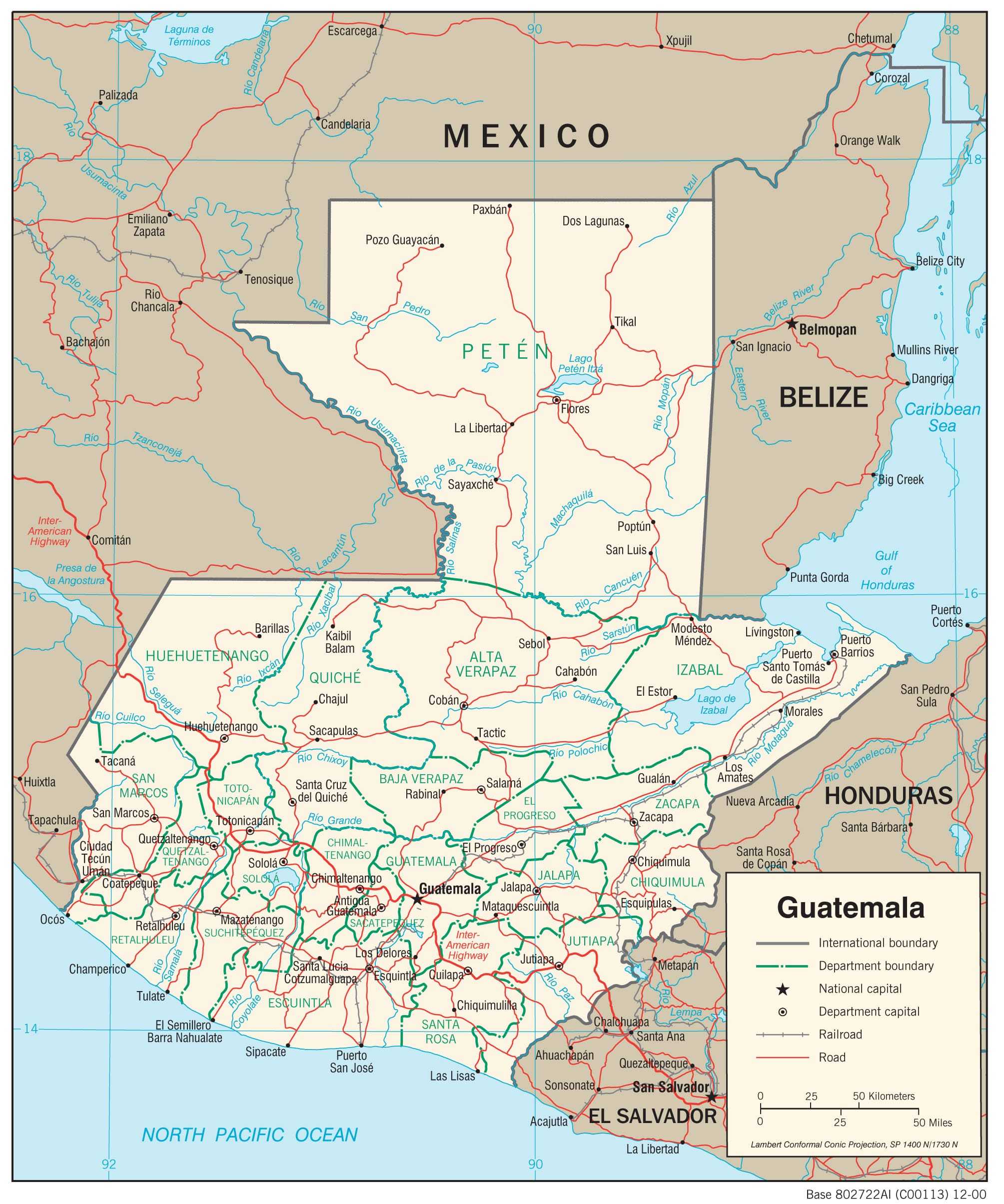 Transportation map of Guatemala.