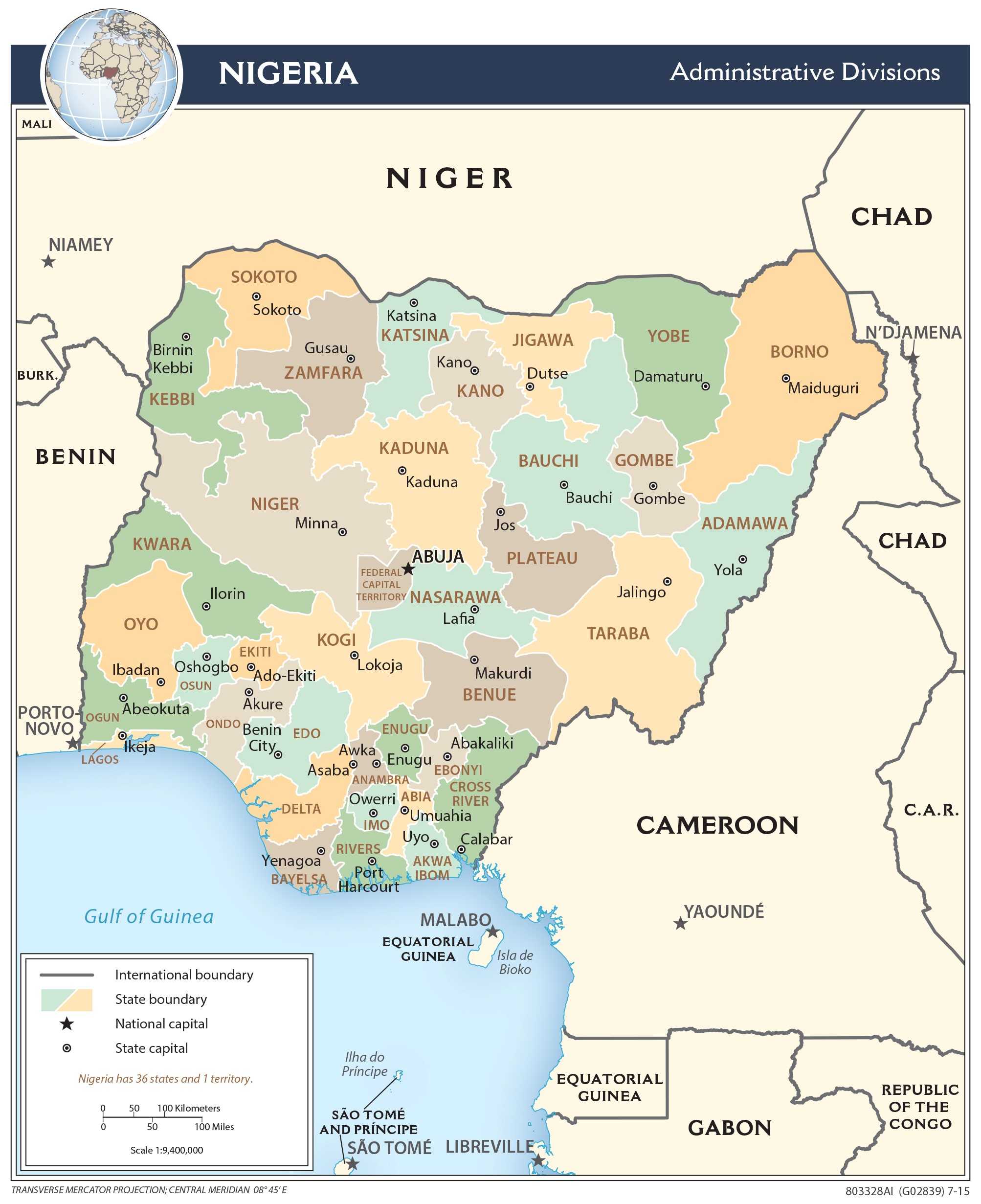 Administrative map of Nigeria.