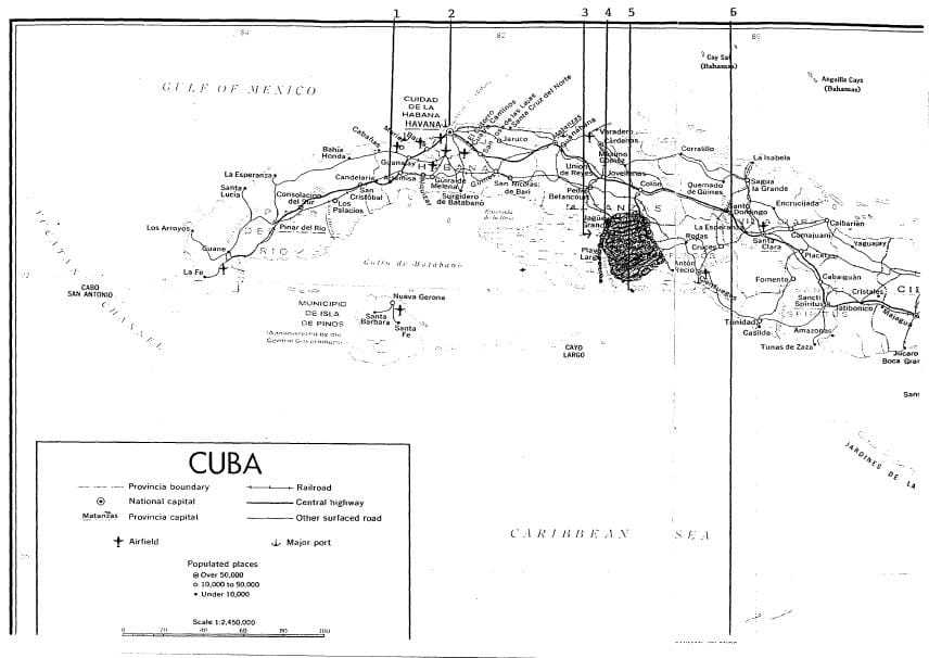 A black and white map of Cuba.