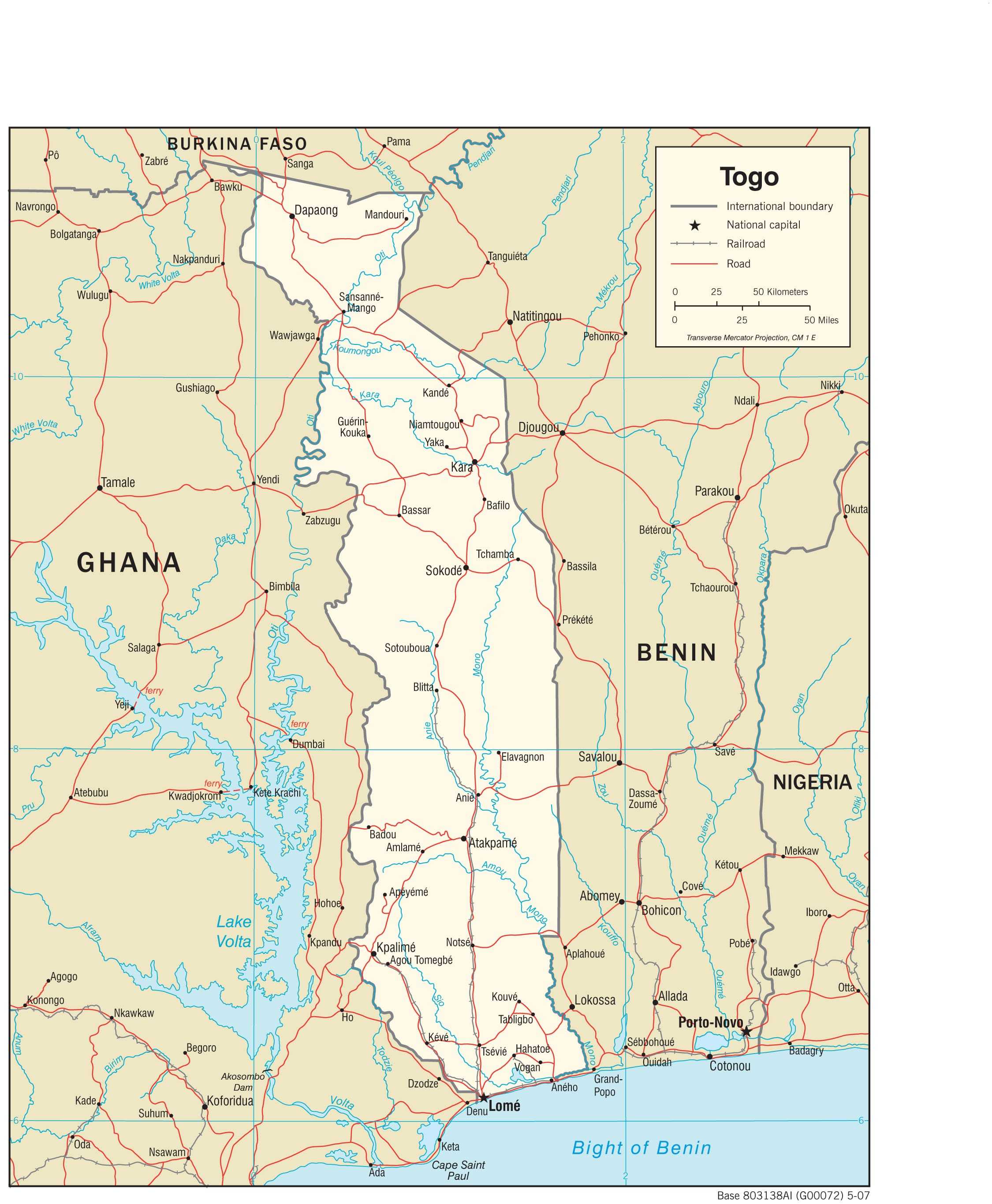 Transportation map of Togo.