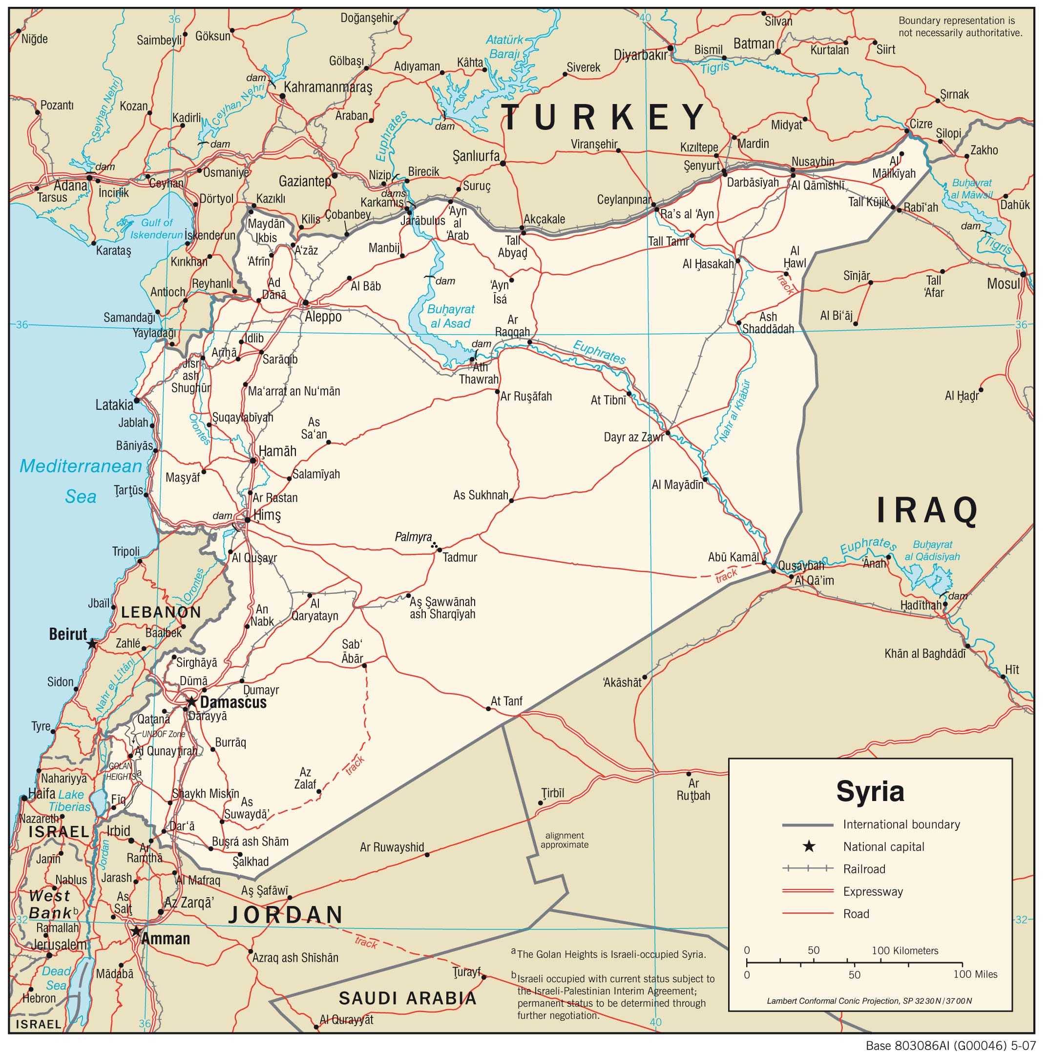 Transportation map of Syria.