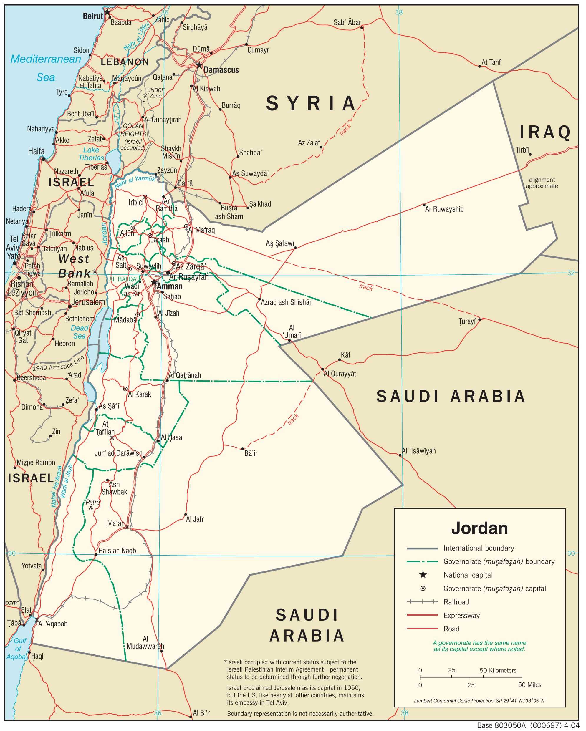 Transportation map of Jordan.