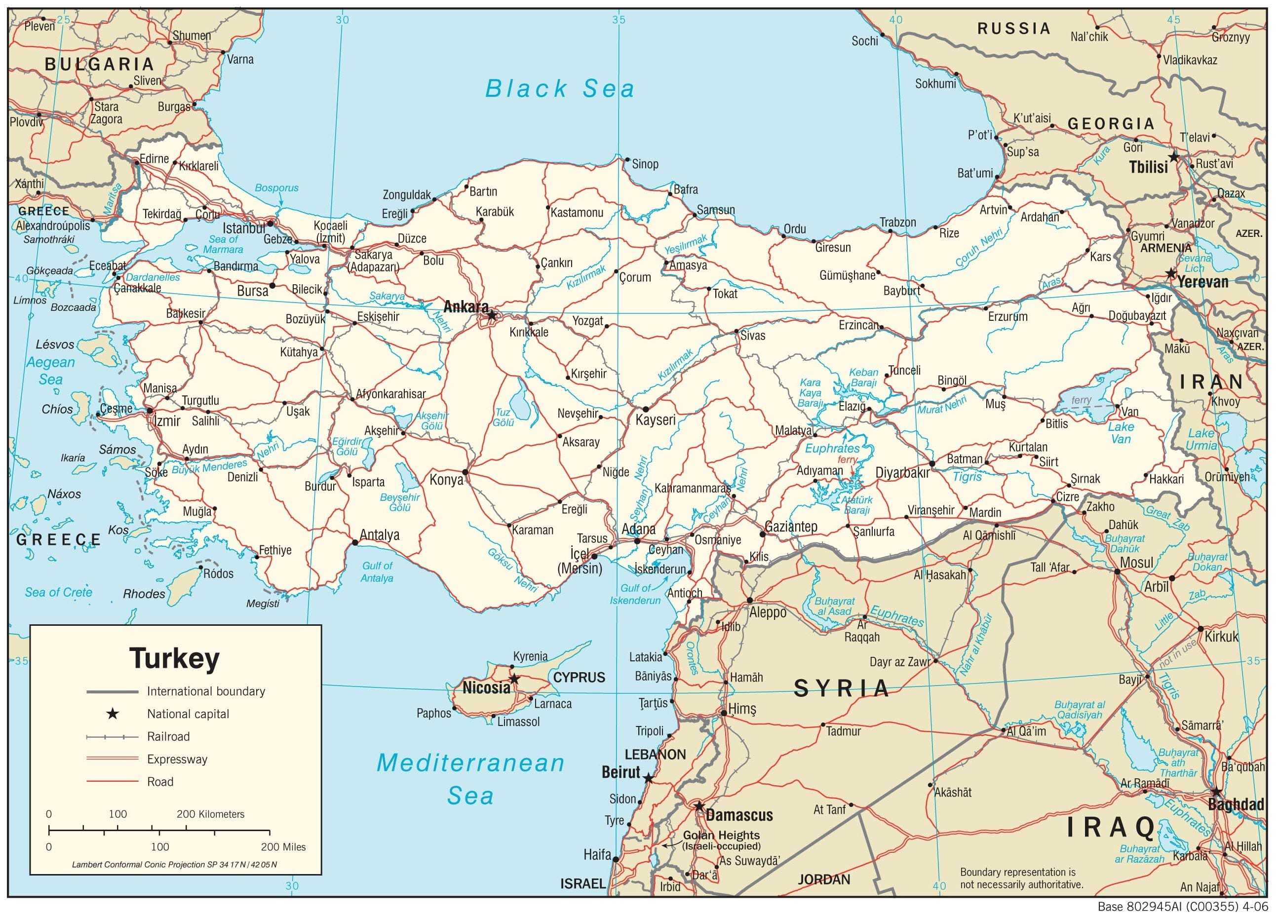 Transportation map of Turkey.