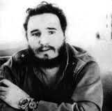 A black and white photograph of Fidel Castro.