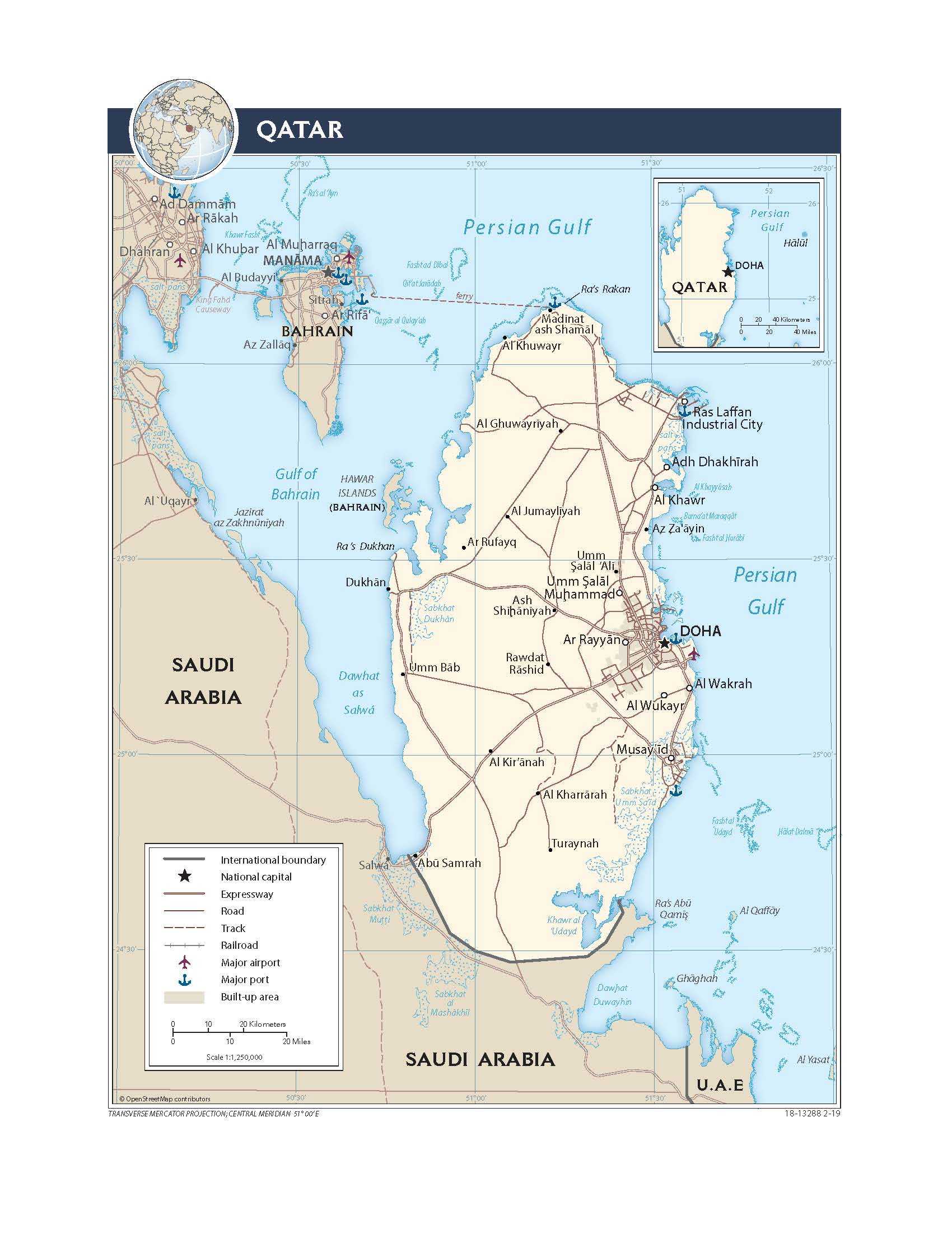 Transportation map of Qatar.