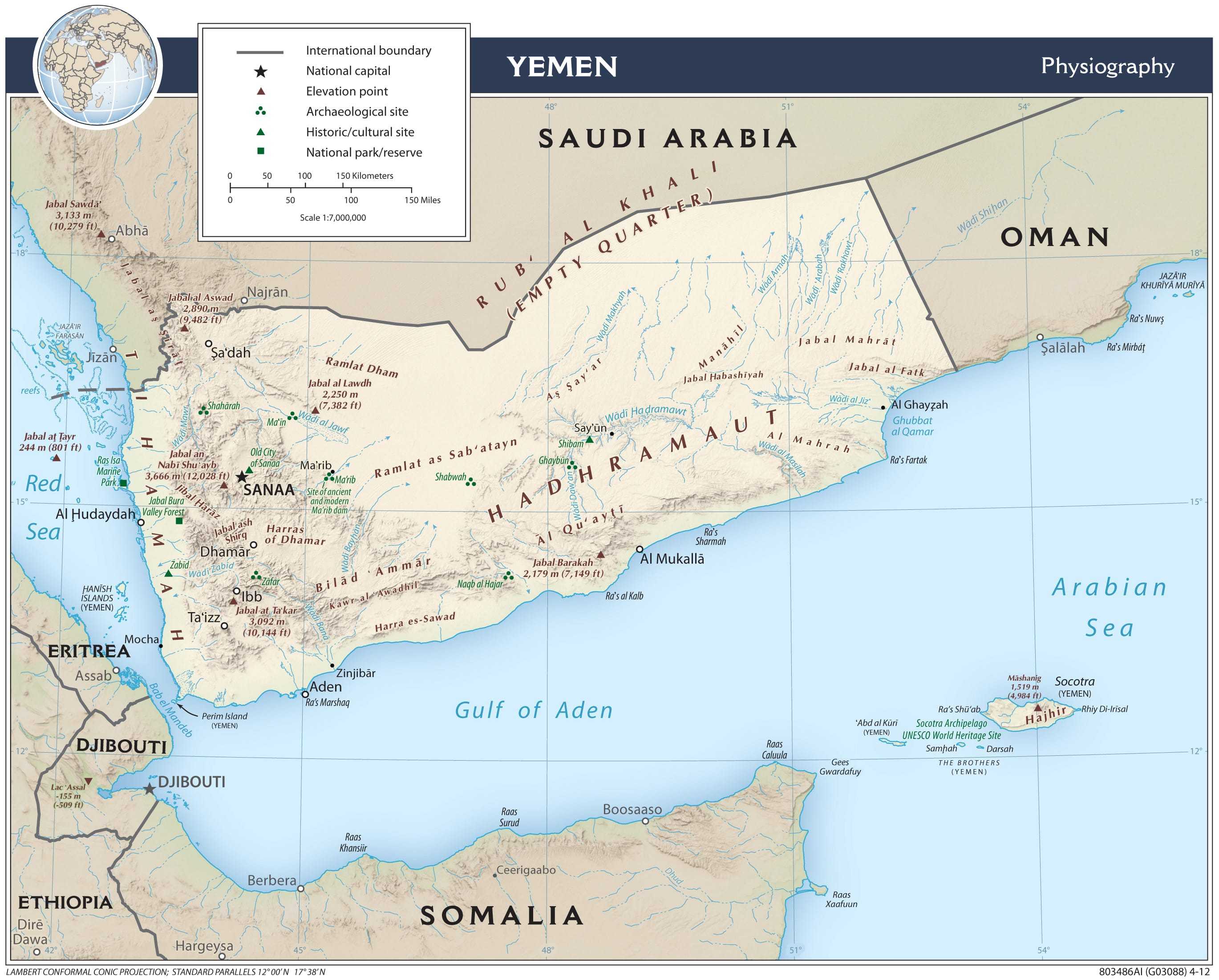Physiographical map of Yemen.