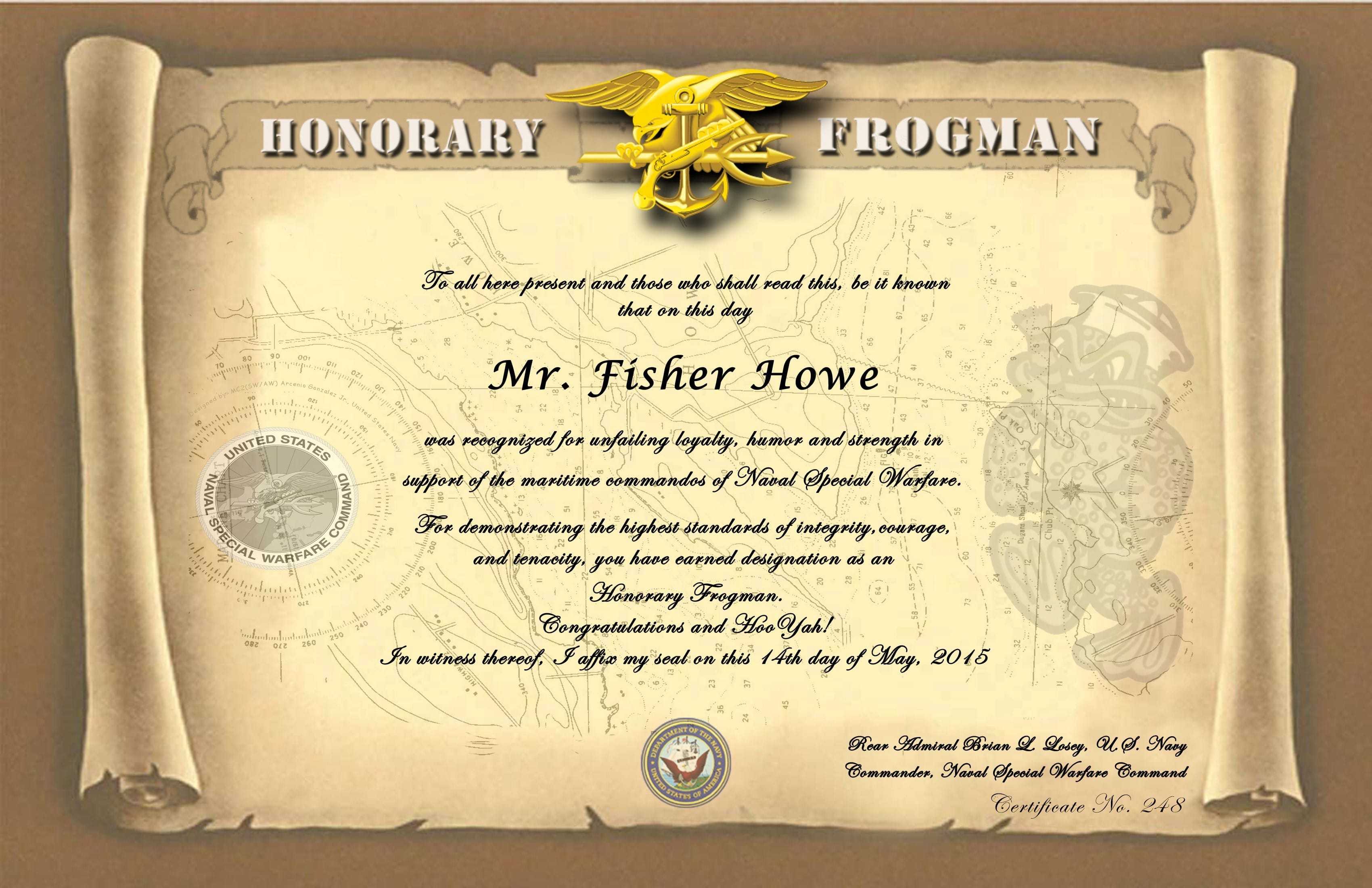 Certificate addressed to Mr. Fisher Howe.