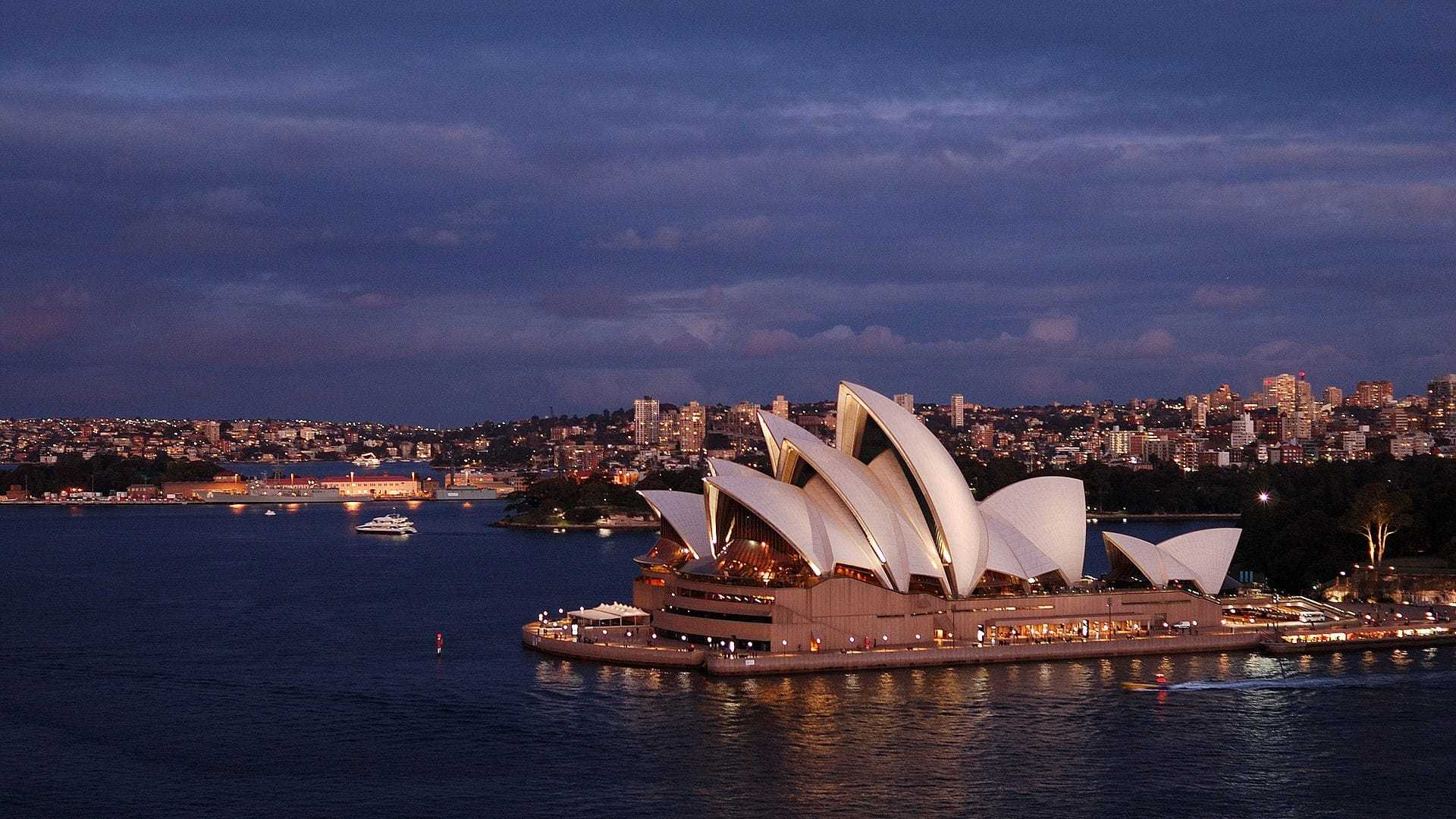 Sydney Opera House at dusk.