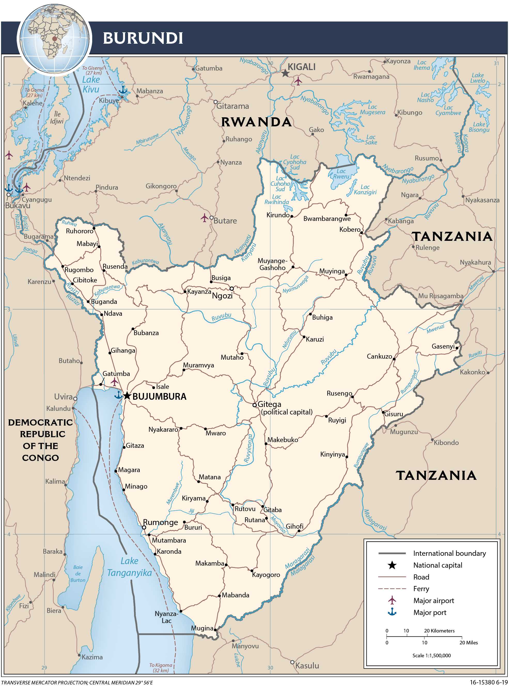 Transportation map of Burundi.
