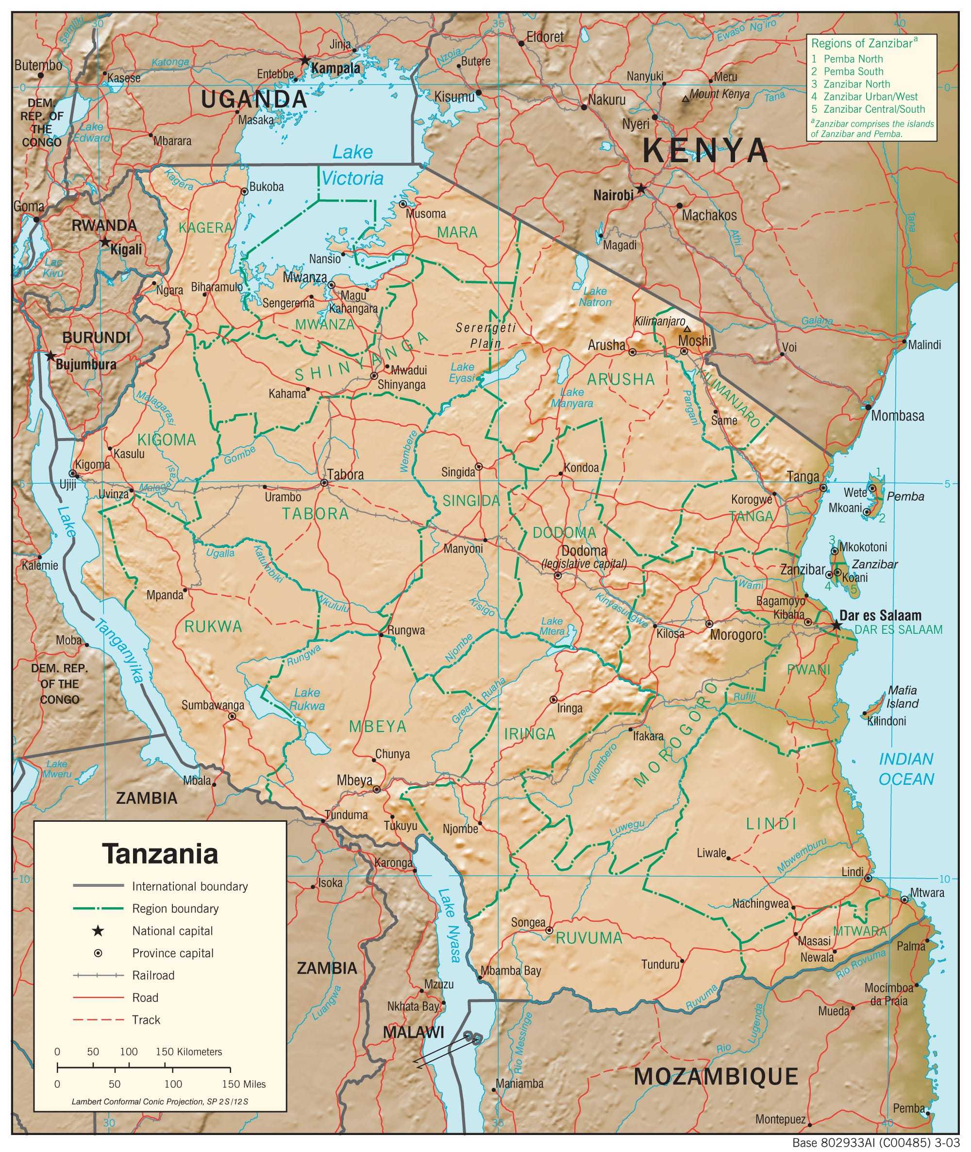 Physiographical map of Tanzania.