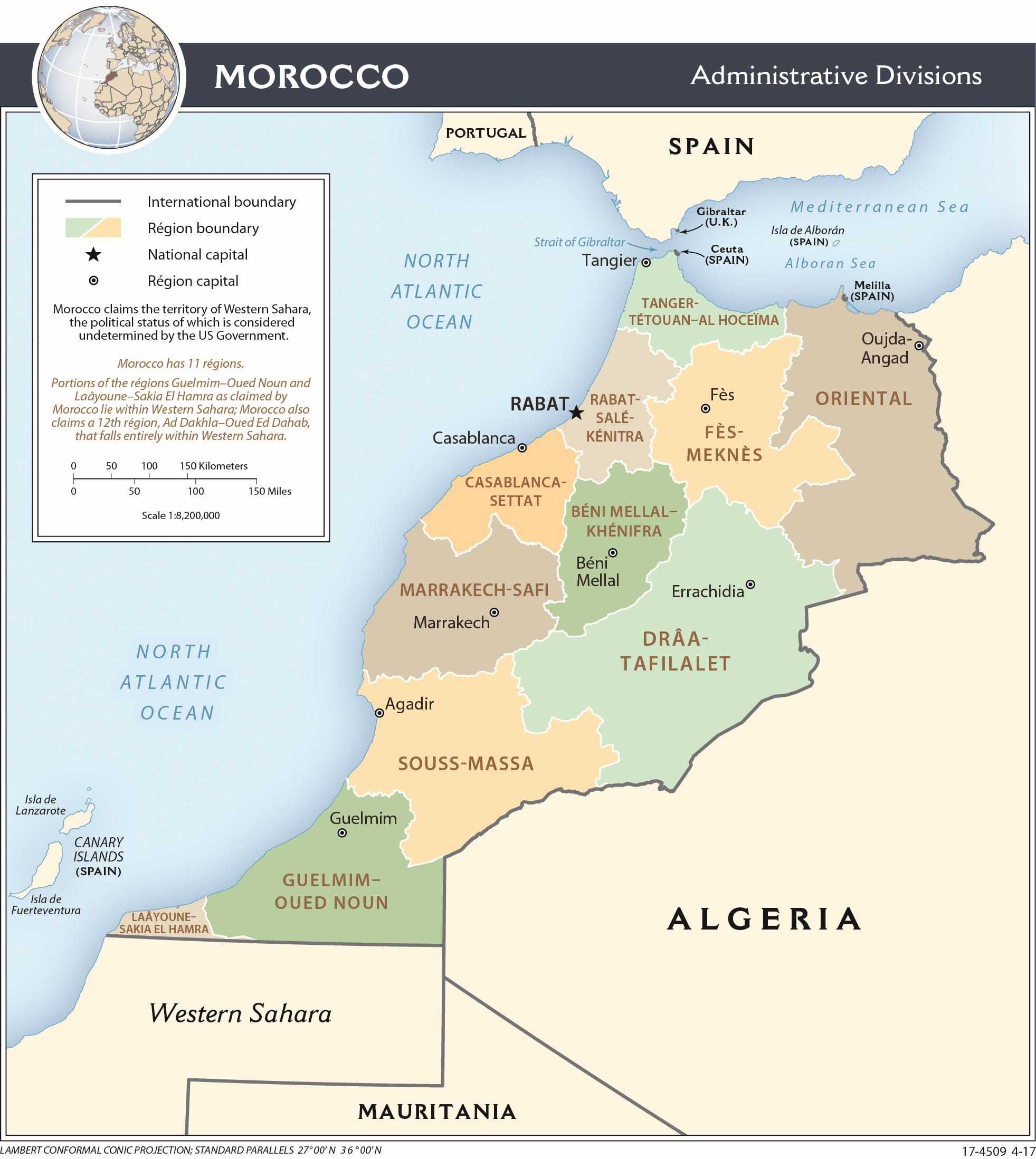 Administrative map of Morocco.
