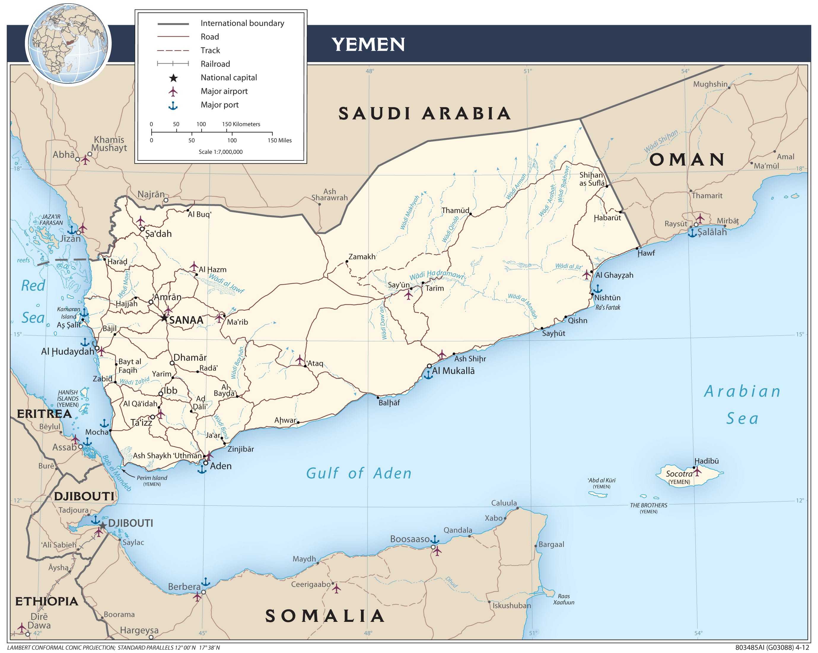 Transportation map of Yemen.