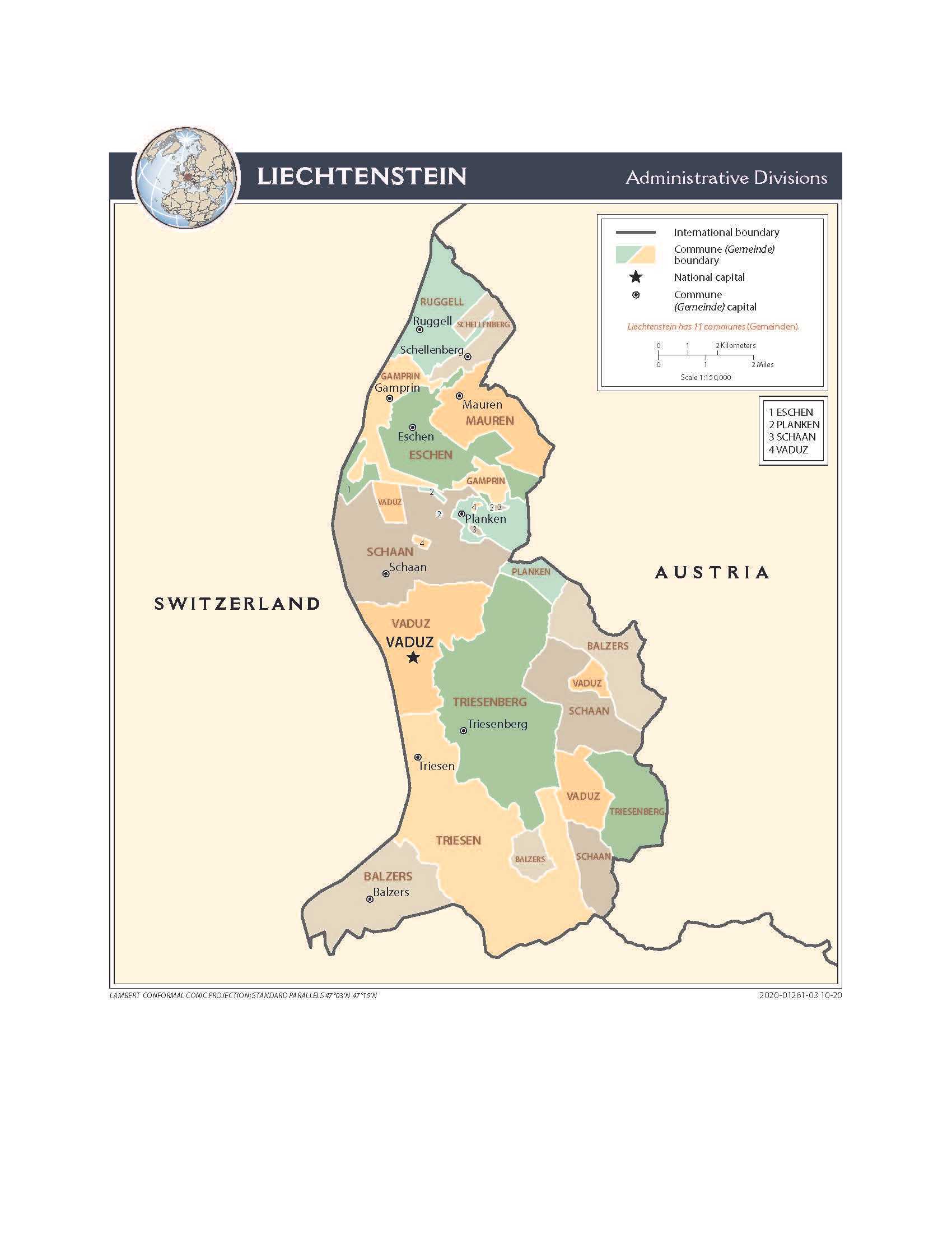Administrative map of Liechtenstein.