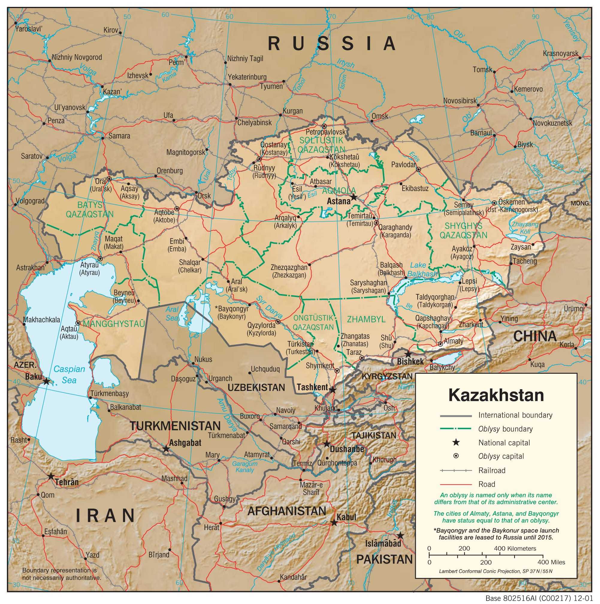 Physiographical map of Kazakhstan.