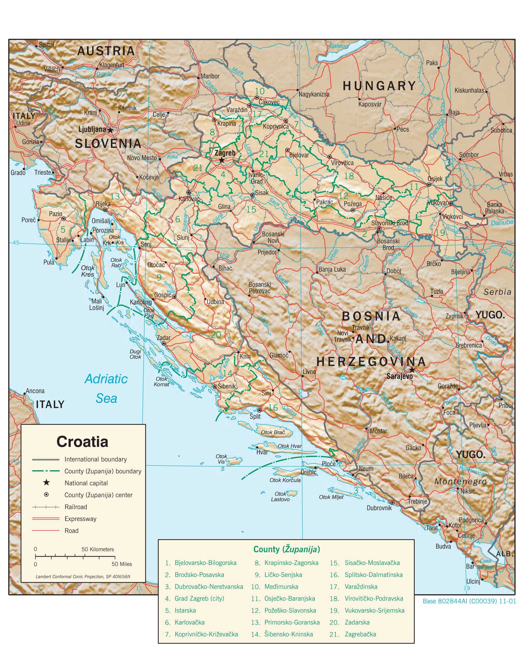 Physiographical map of Croatia.