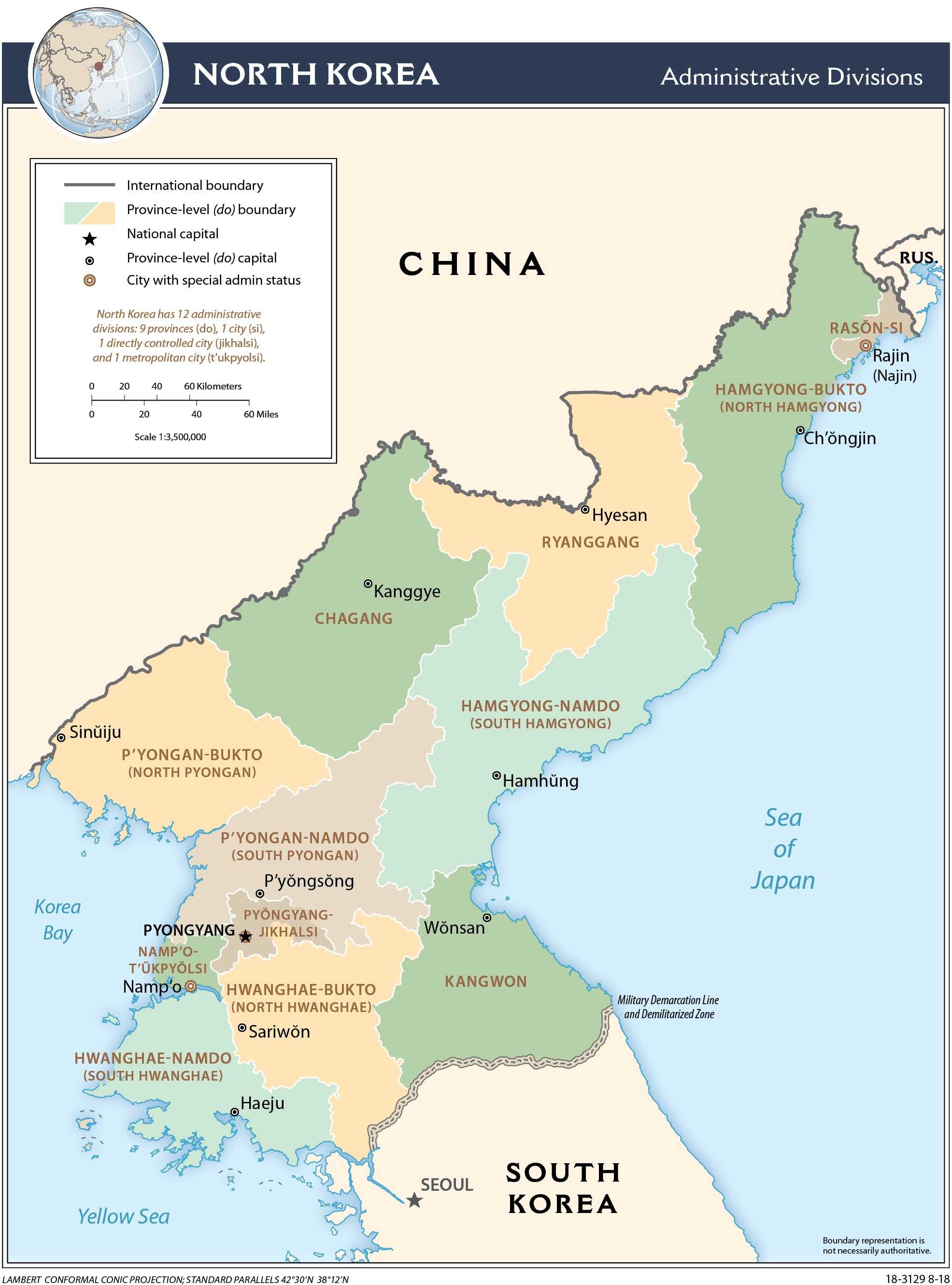 Administrative map of North Korea.