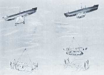 A depiction of the capture vehicle carrying the sunken Soviet submarine.