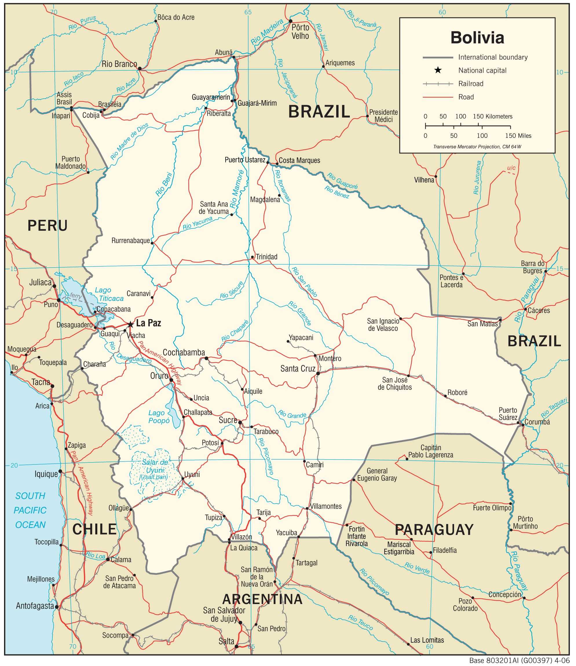 Transportation map of Bolivia.