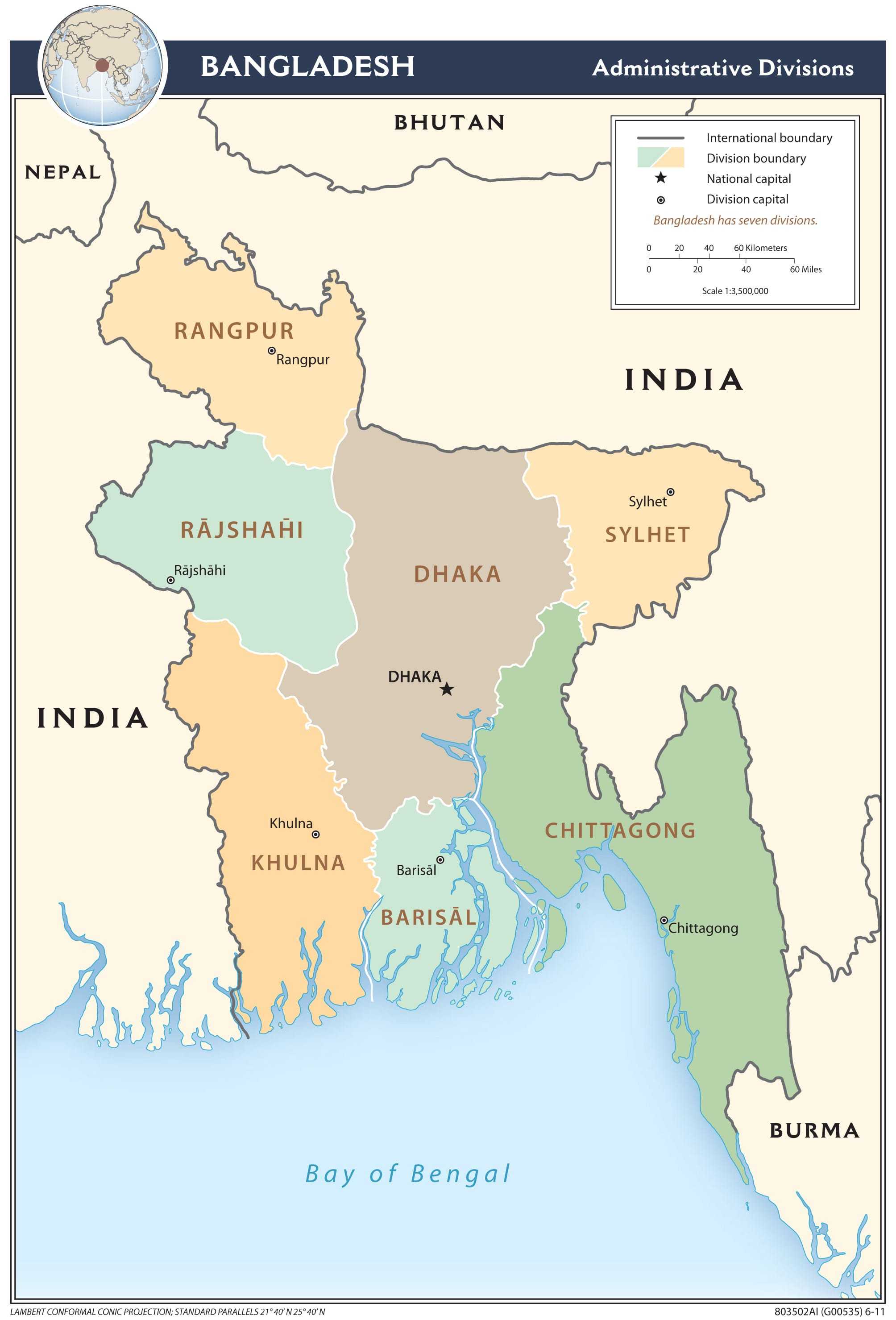 Administrative map of Bangladesh.