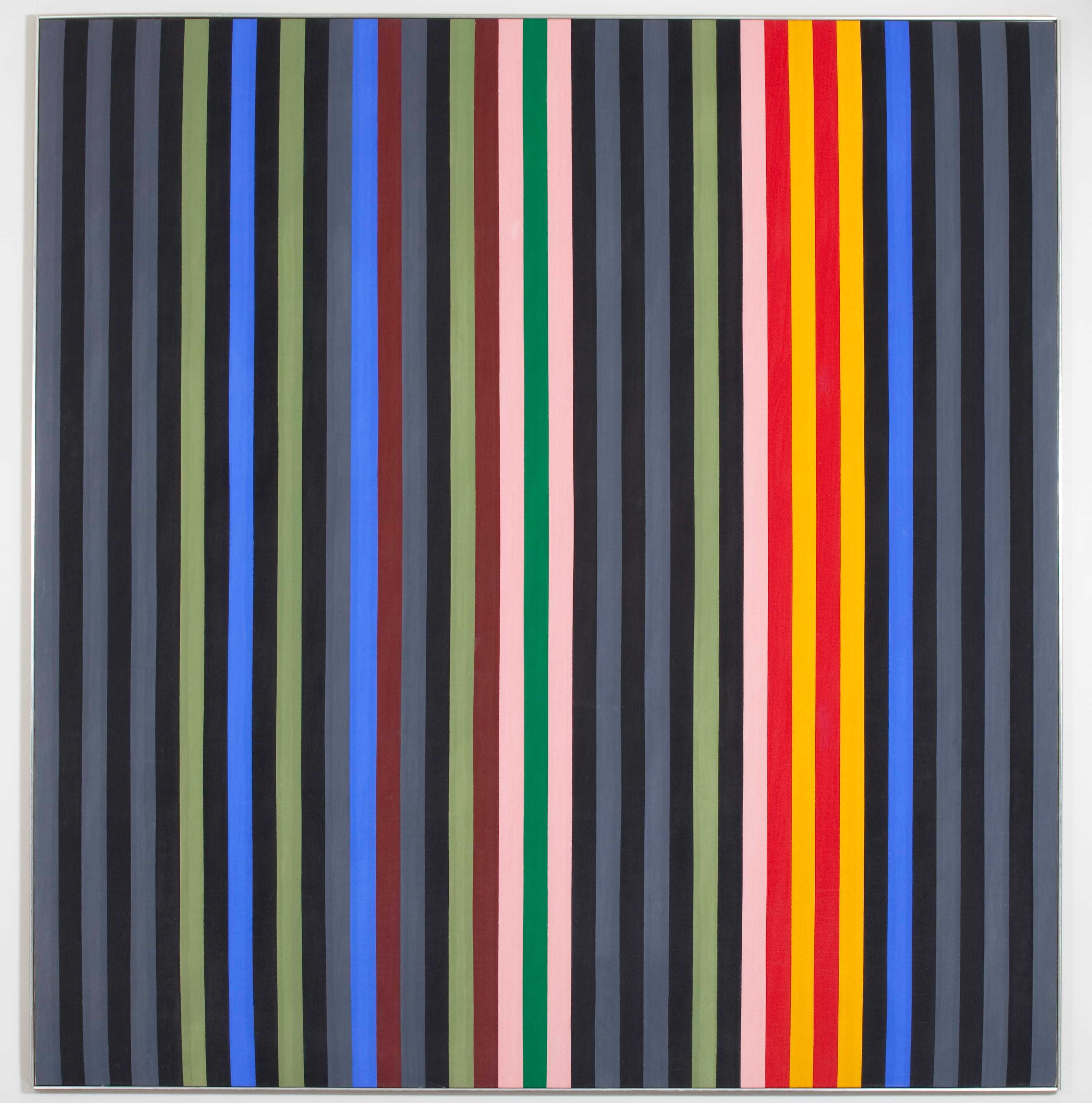 A painting made up of vertical stripes of varying colors