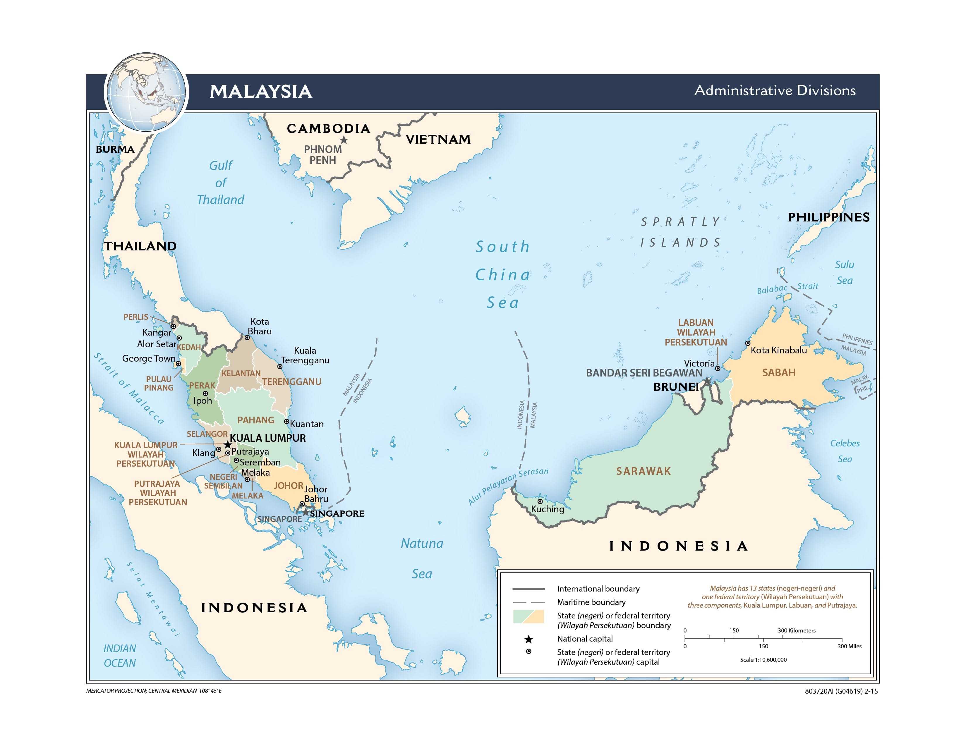 Administrative map of Malaysia.