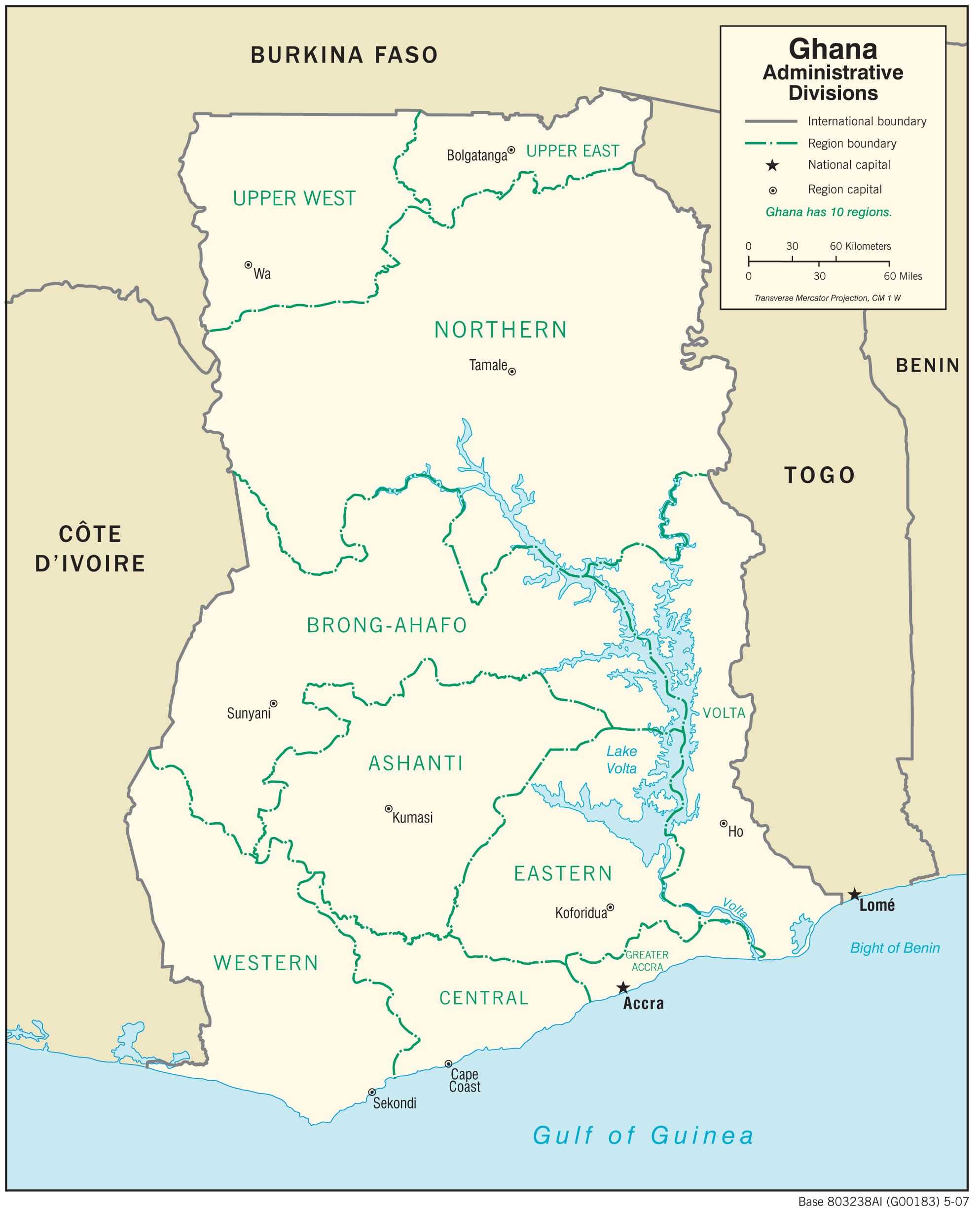 Administrative map of Ghana.