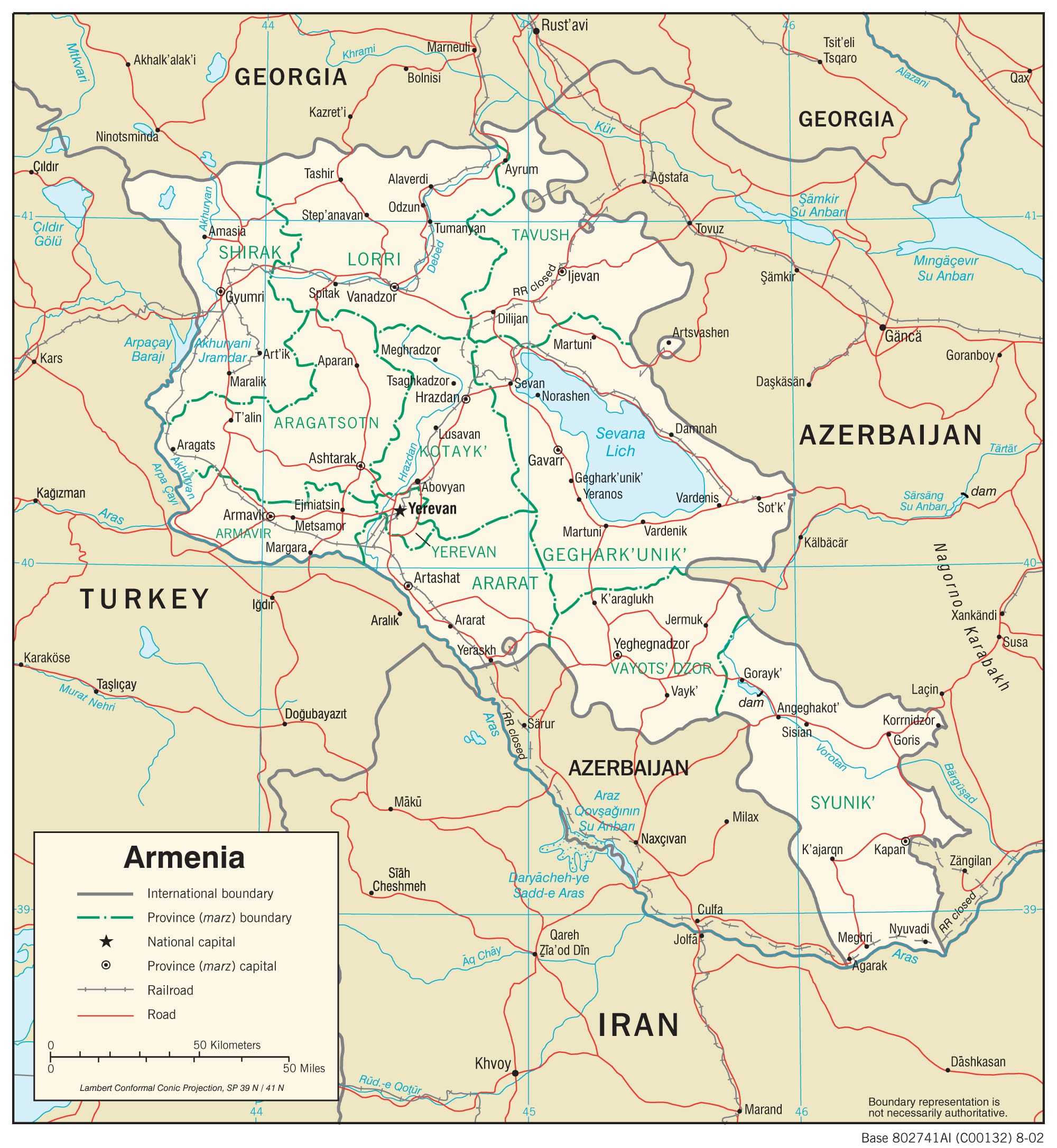 Transportation map of Armenia.