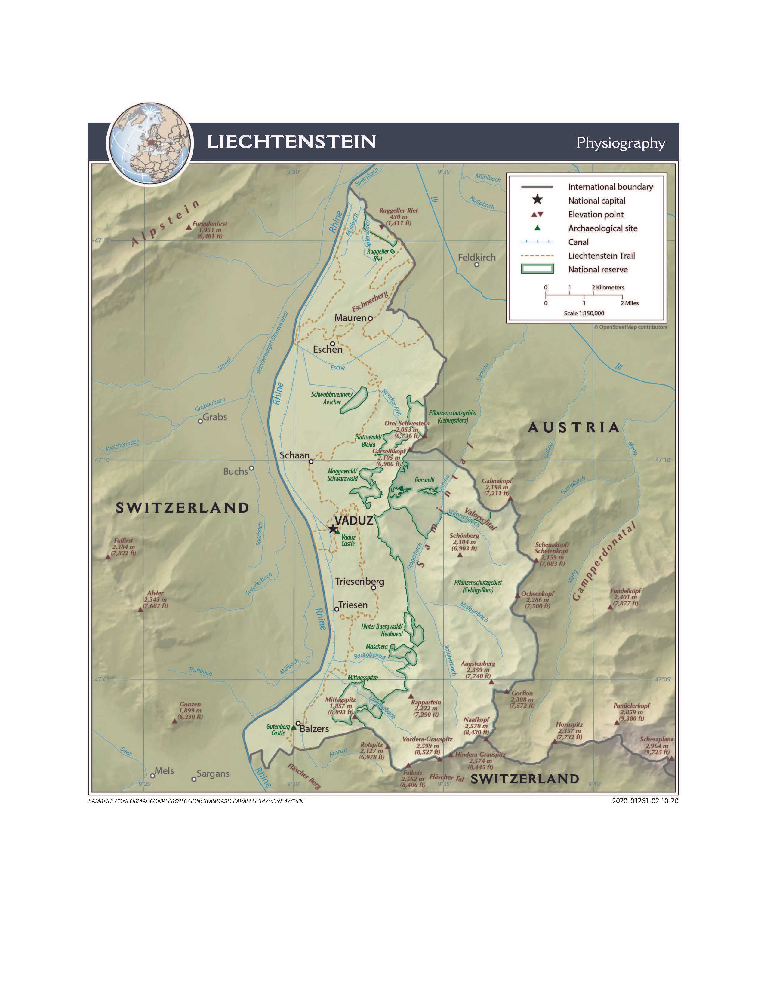 Physiographical map of Liechtenstein.